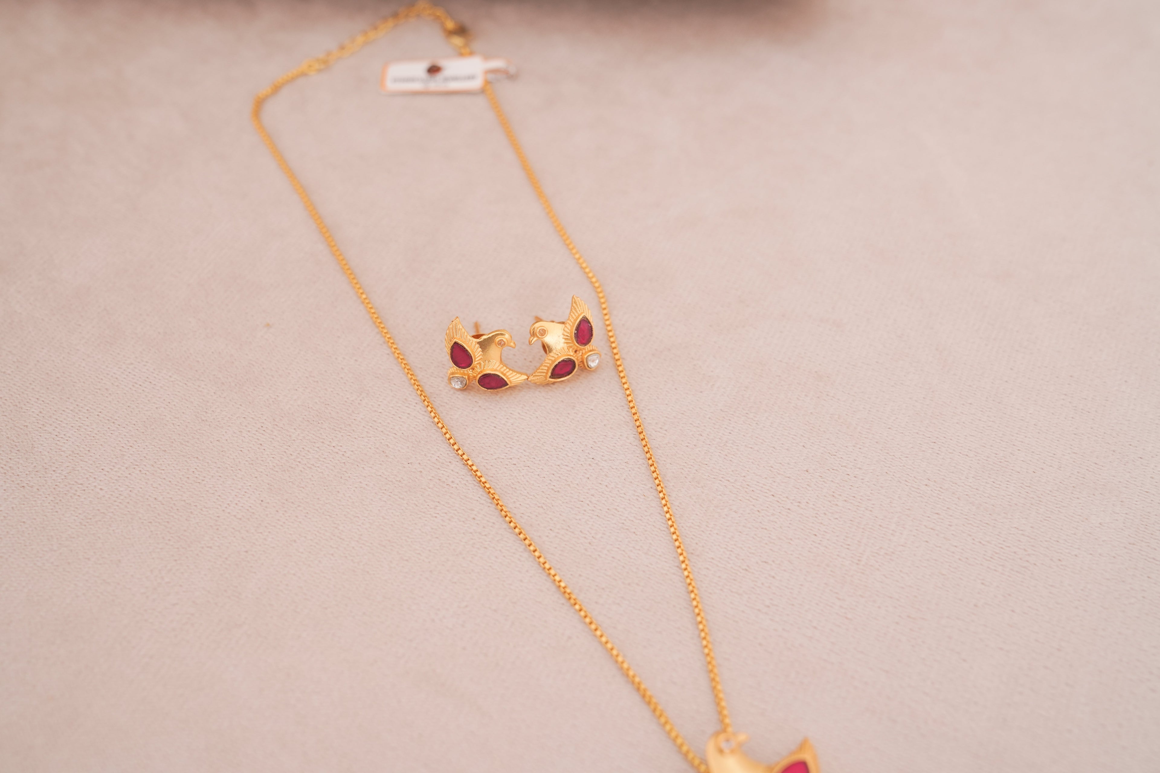 Crimson Dove Gemstone Necklace  Earrings