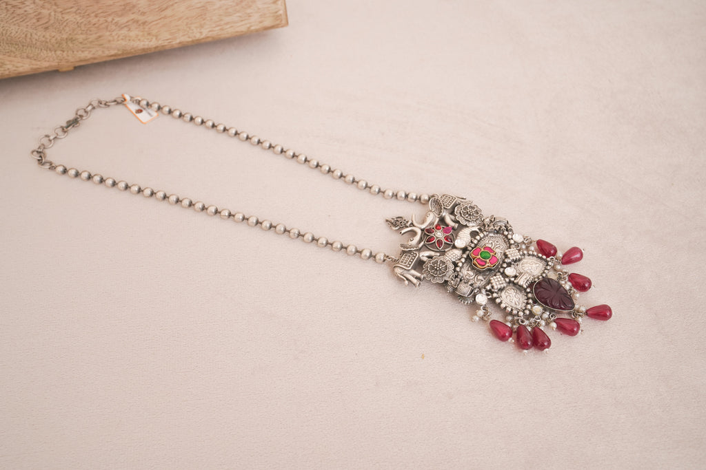 Oxidised Elephant Vintage Necklace with beaded drops