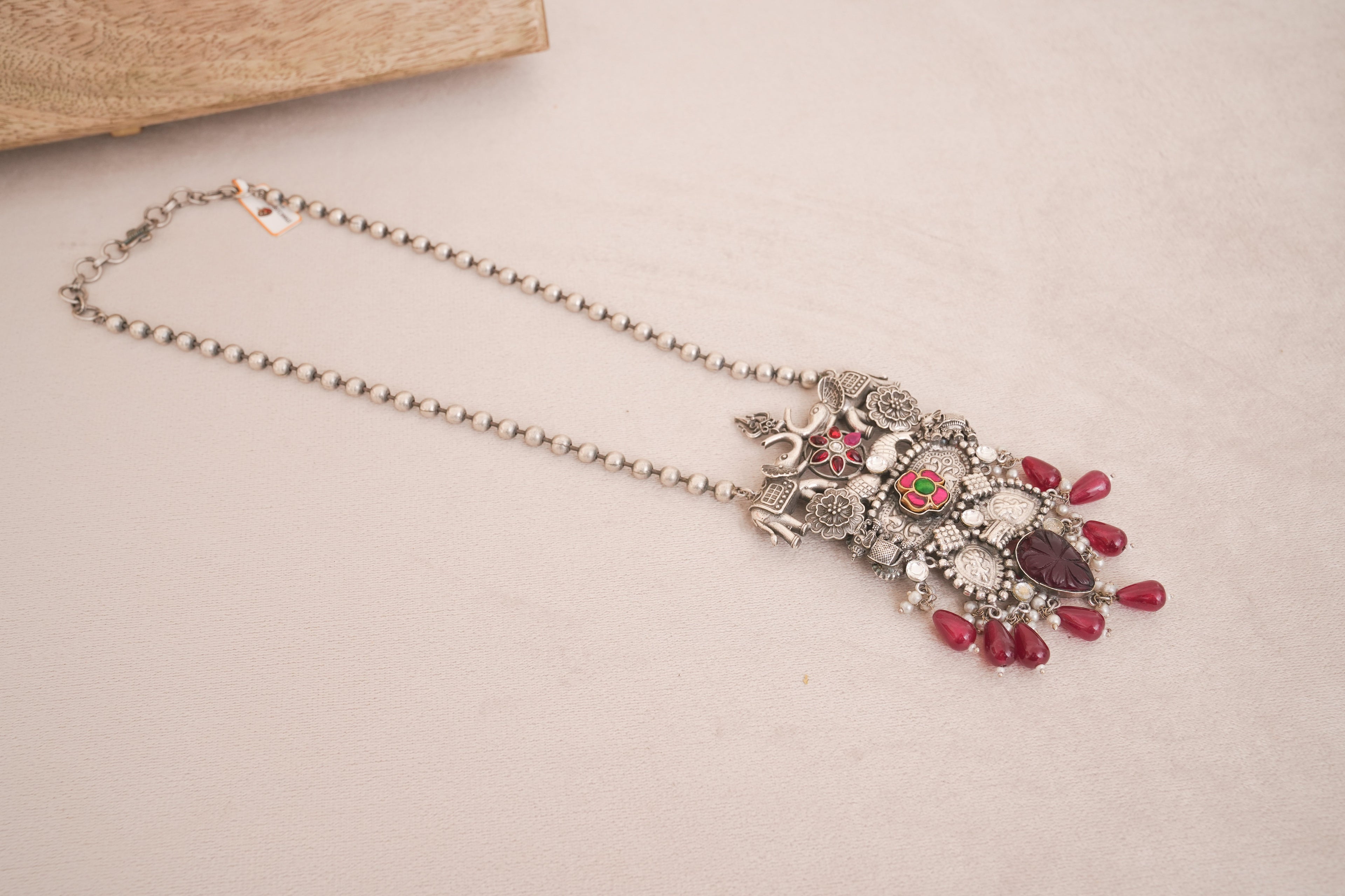 Oxidised Elephant Vintage Necklace with beaded drops