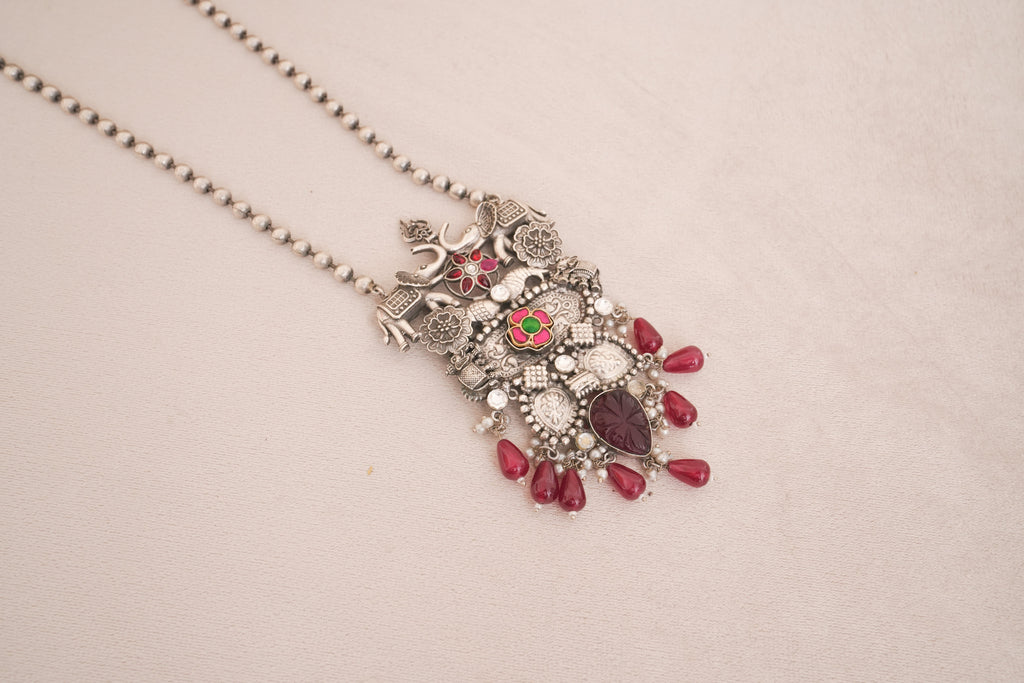Oxidised Elephant Vintage Necklace with beaded drops
