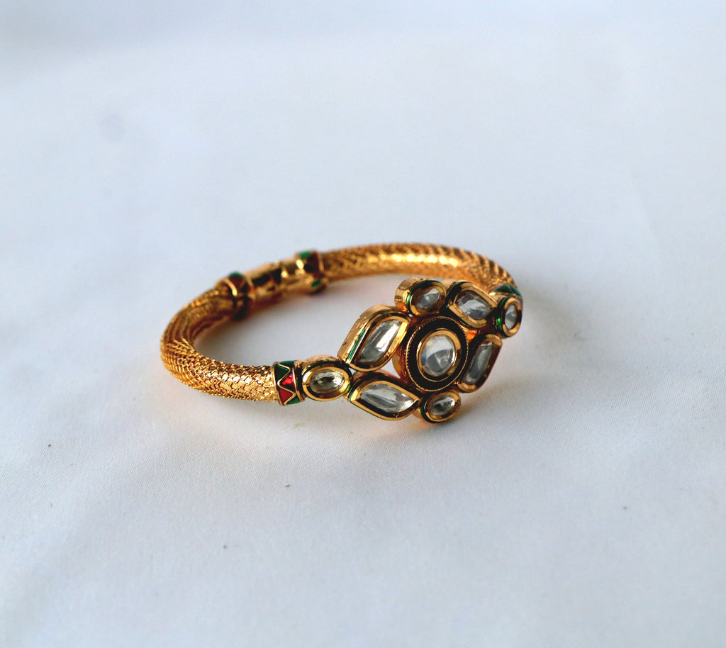 Antique Gold Kundan Mesh Bracele