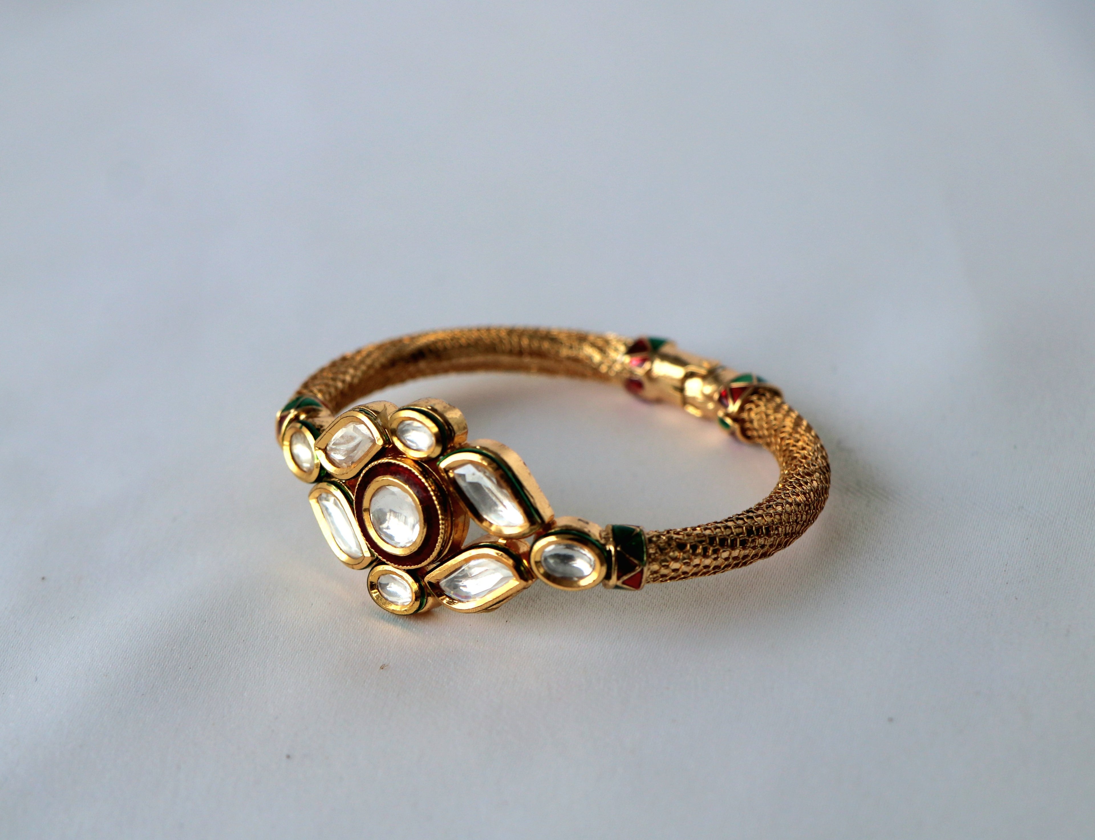 Antique Gold Kundan Mesh Bracele