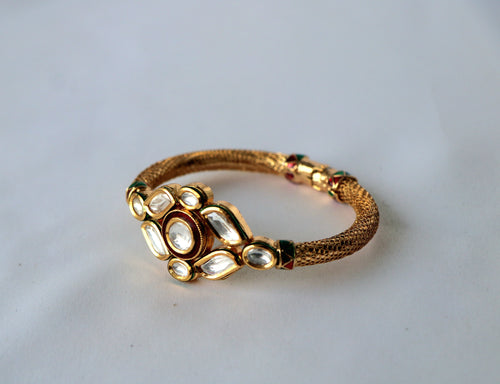 Antique Gold Kundan Mesh Bracele