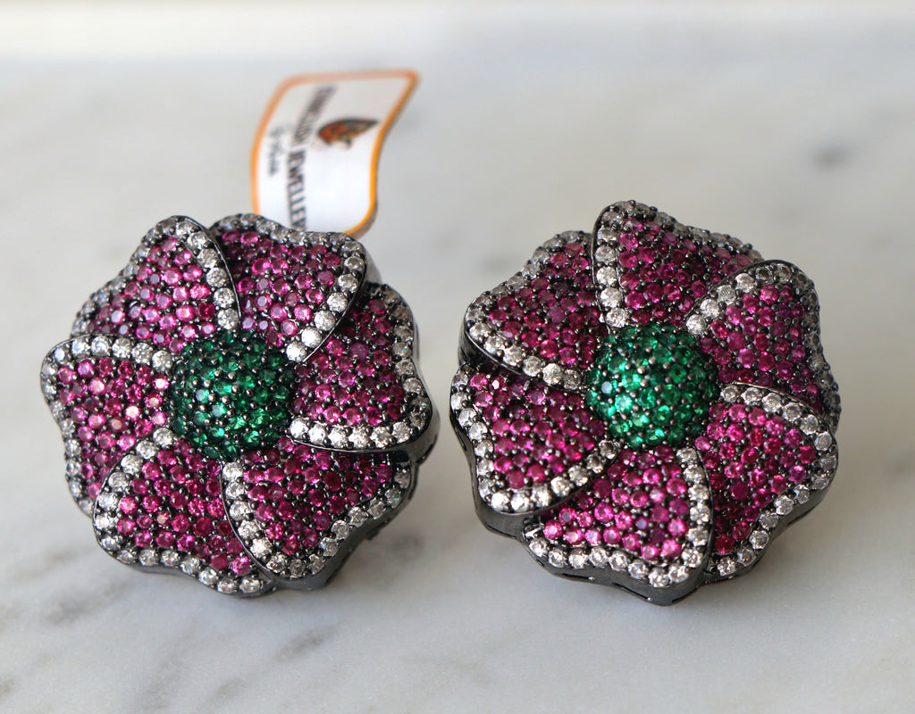 Crimson  Emerald Blossom Earrings