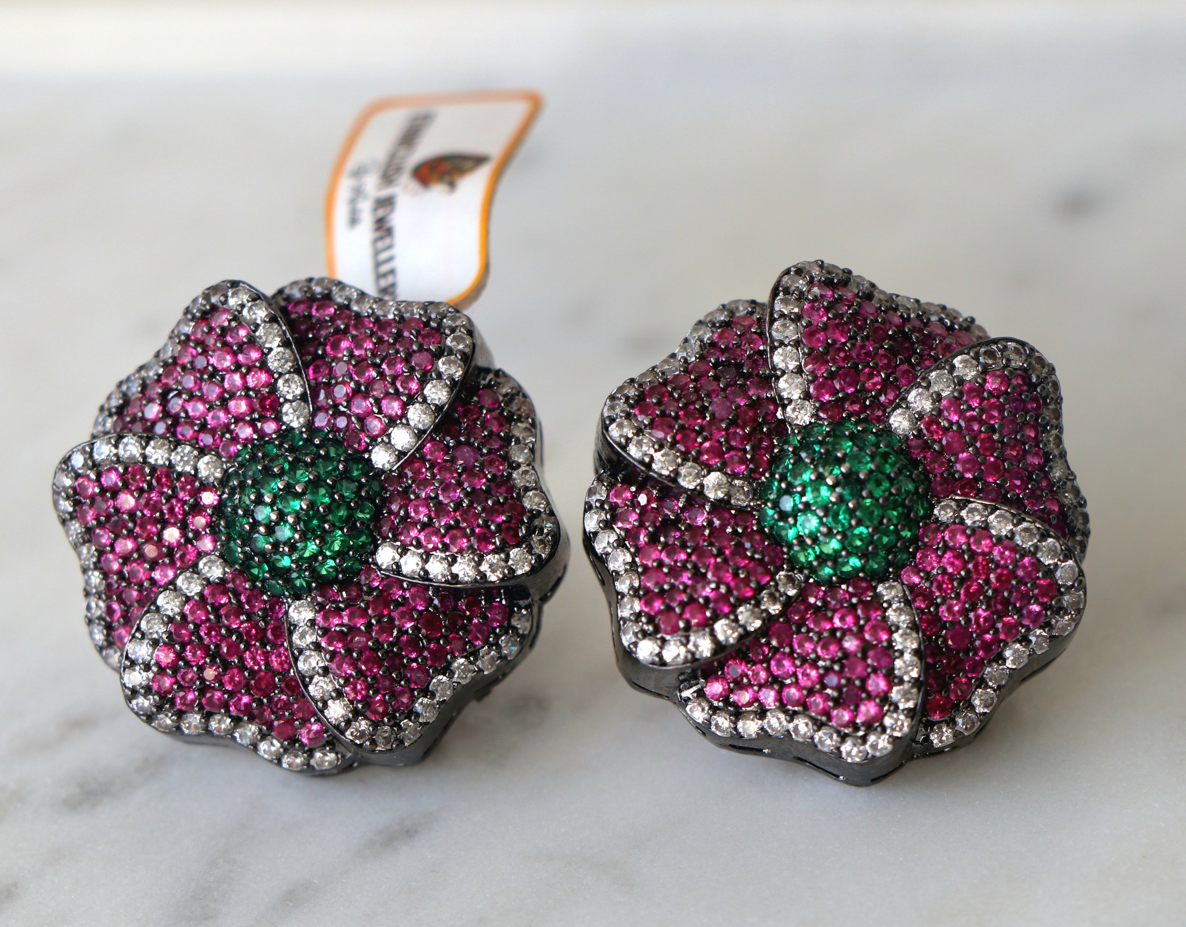 Crimson  Emerald Blossom Earrings