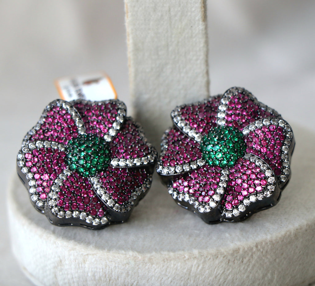 Crimson  Emerald Blossom Earrings