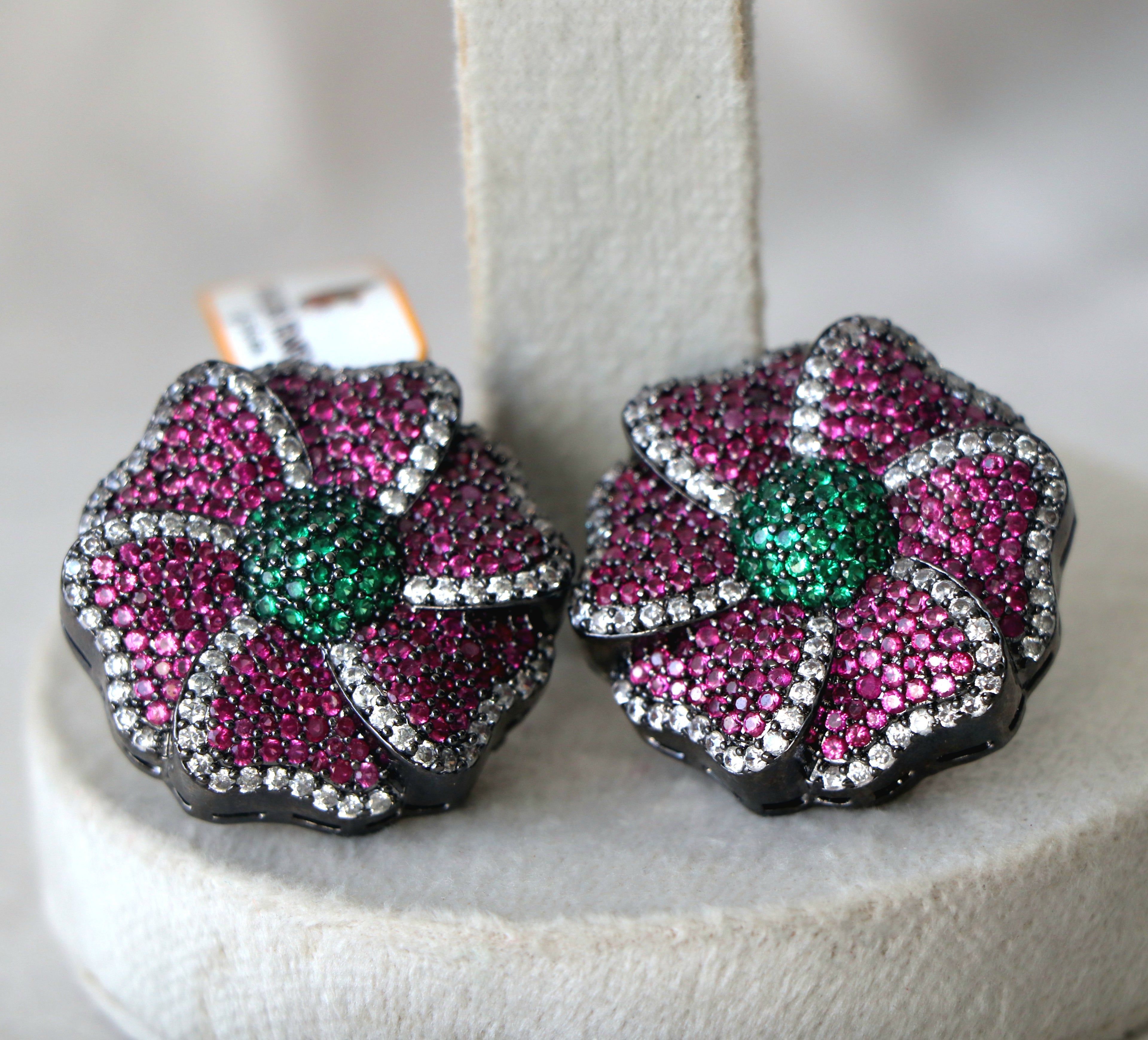 Crimson  Emerald Blossom Earrings