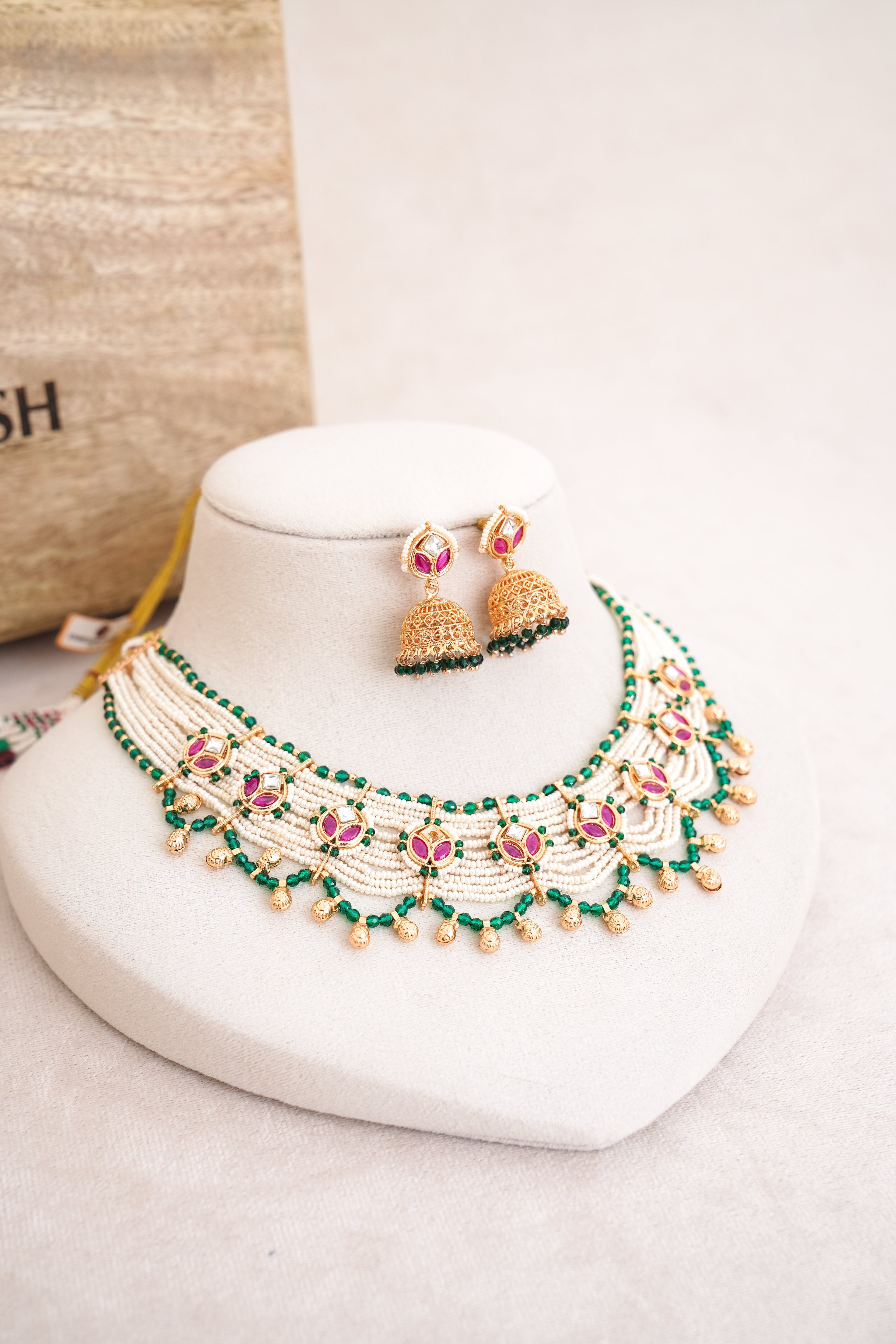 Crimson  Emerald Cascade Choker Set