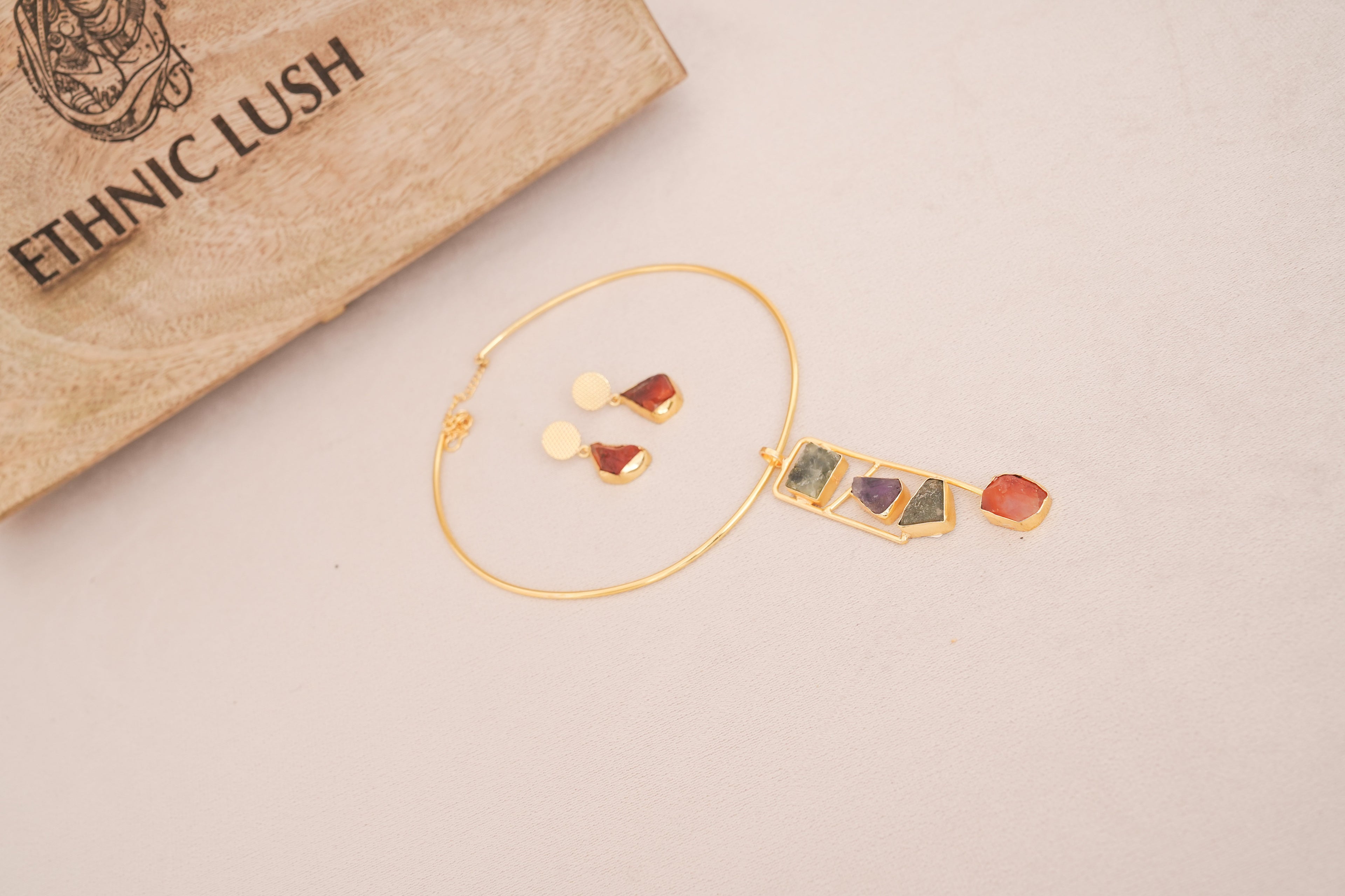 Raw Multi Gemstone Cascade Hasli Set