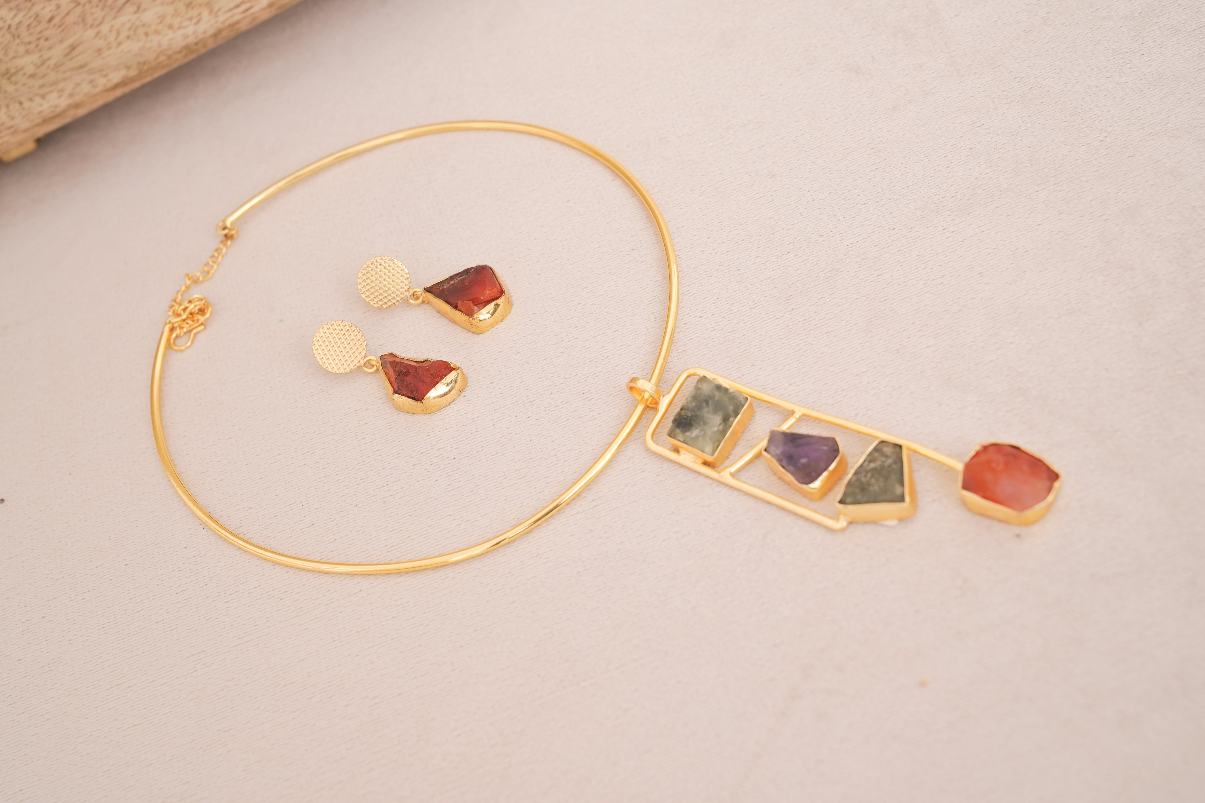 Raw Multi Gemstone Cascade Hasli Set
