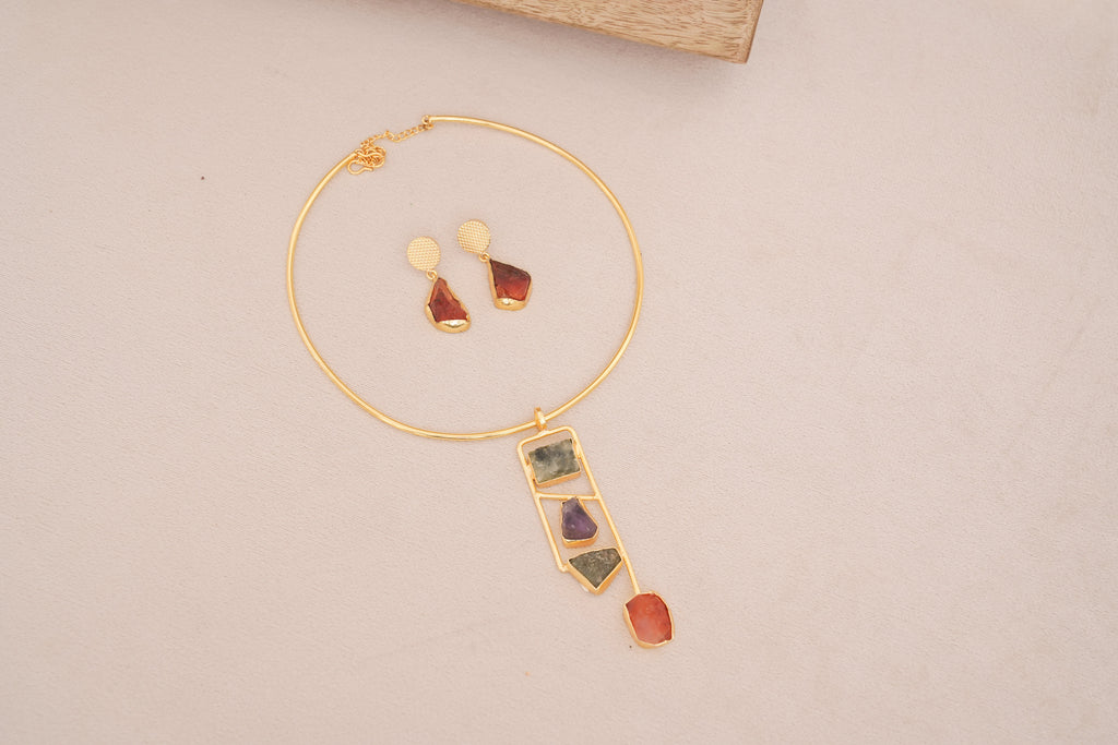 Raw Multi Gemstone Cascade Hasli Set