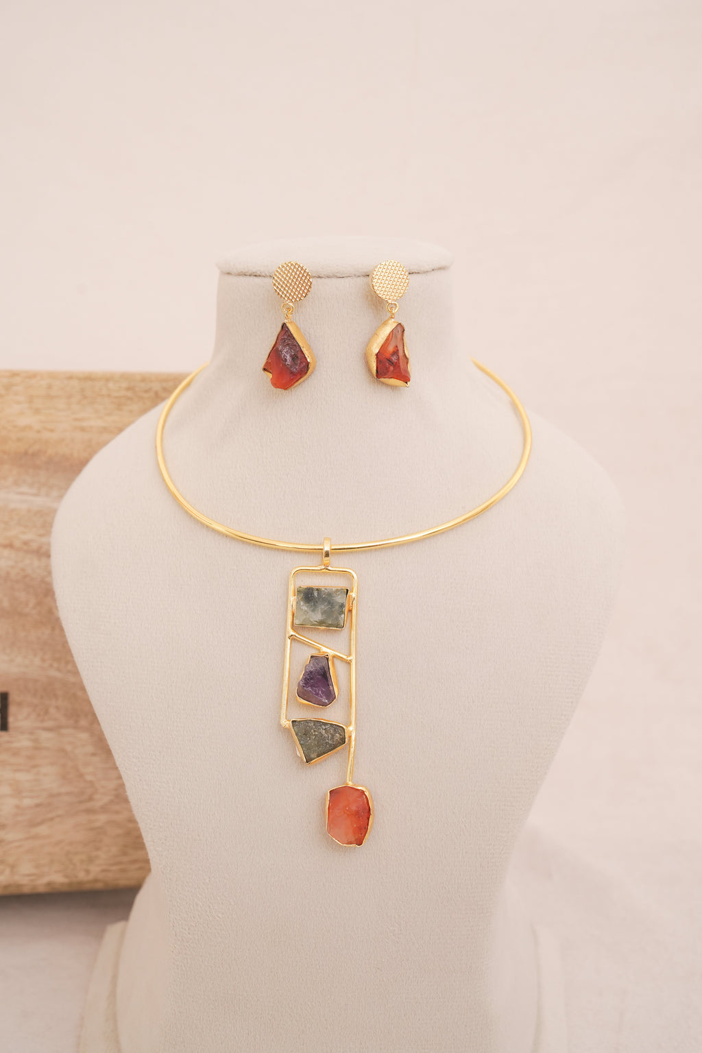 Raw Multi Gemstone Cascade Hasli Set