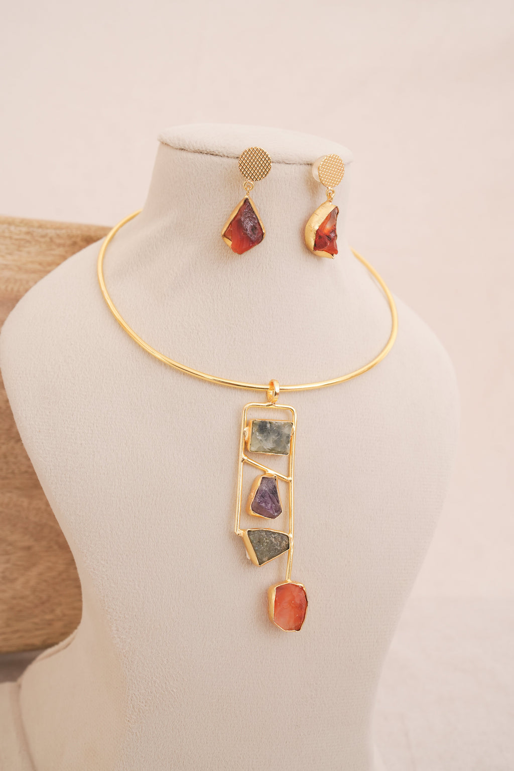Raw Multi Gemstone Cascade Hasli Set