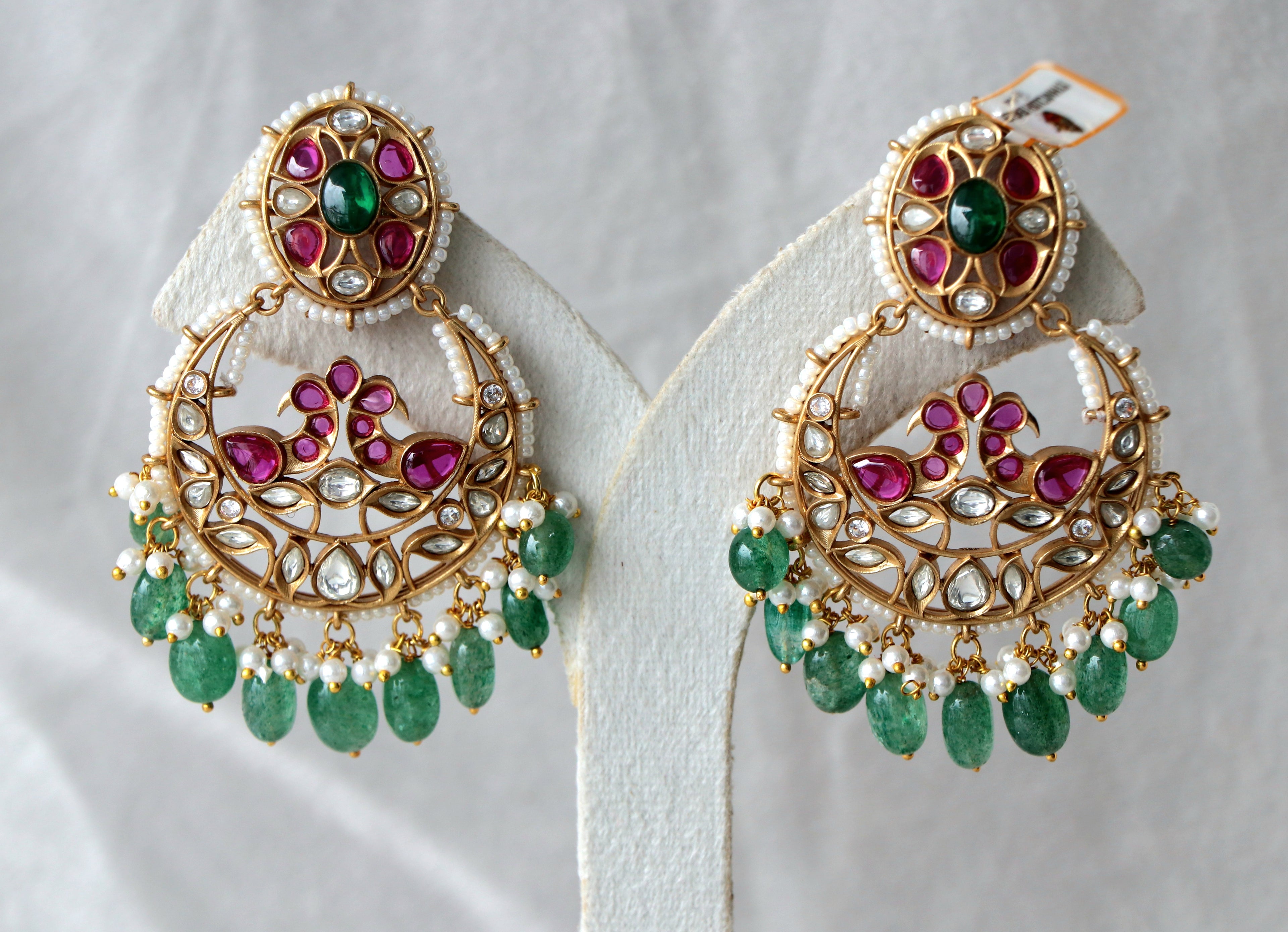 Crimson  Emerald Peacock Earrings