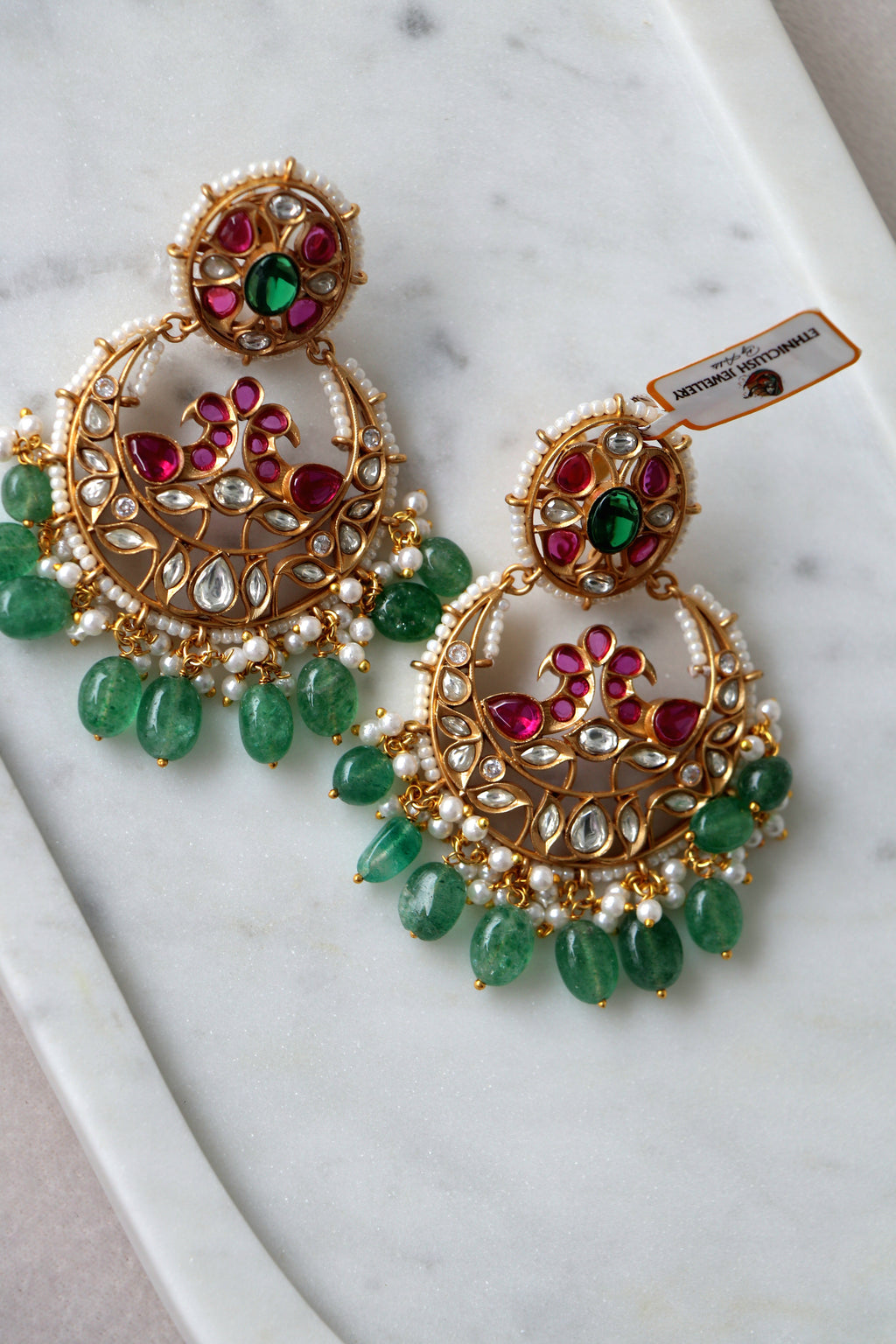 Crimson  Emerald Peacock Earrings