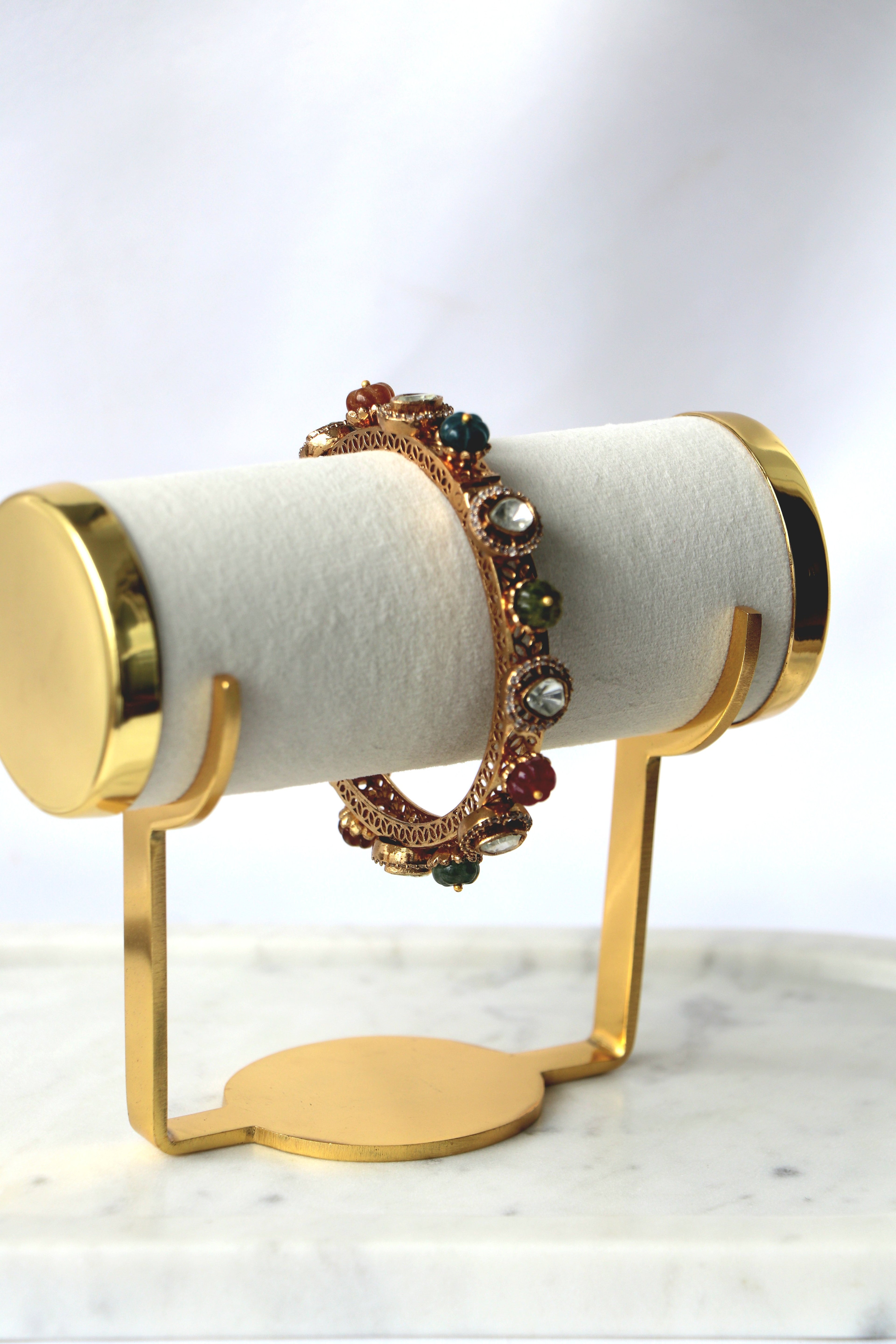 Multigemstone Polki Kundan Openable Bangle