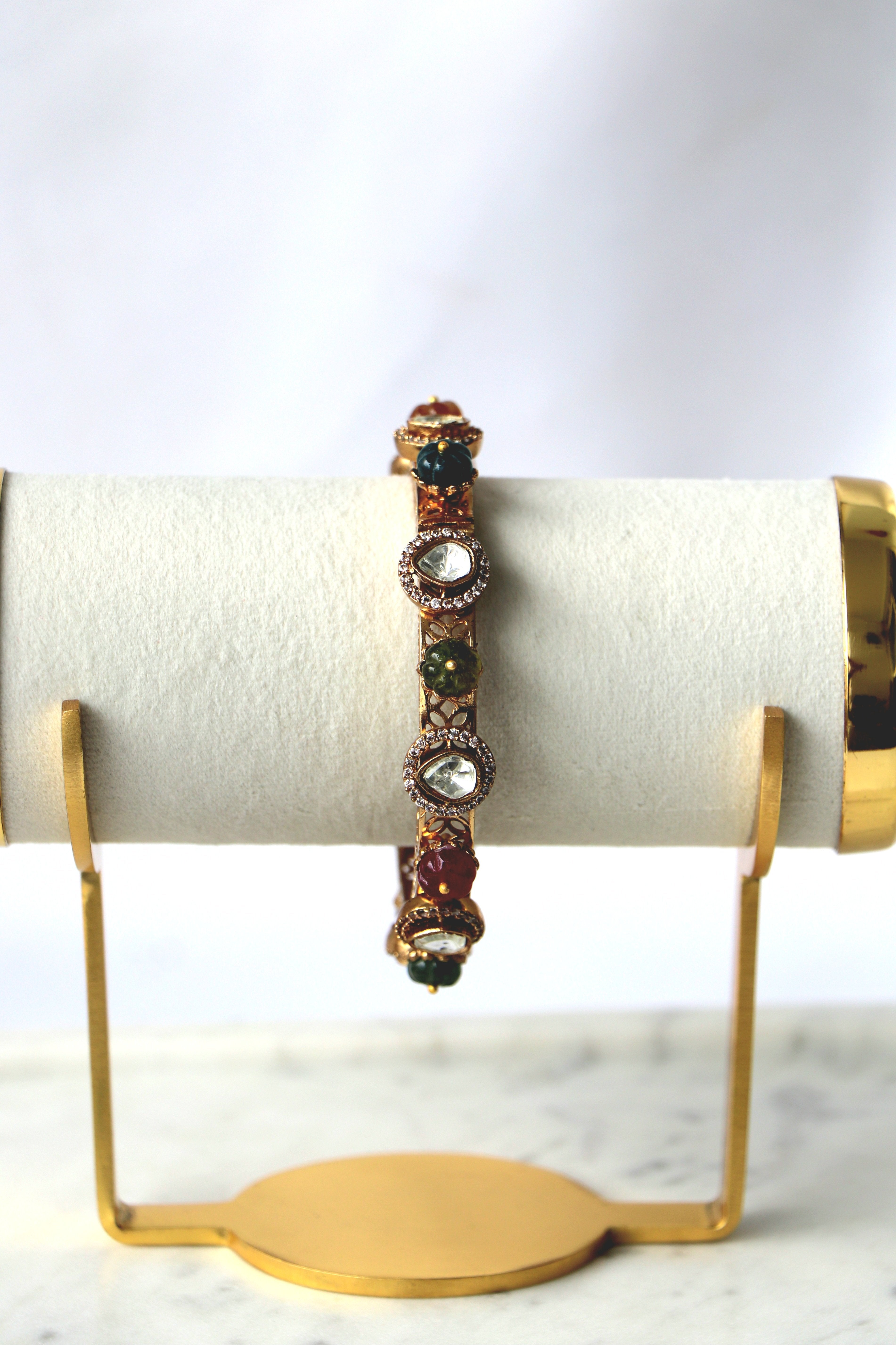 Multigemstone Polki Kundan Openable Bangle