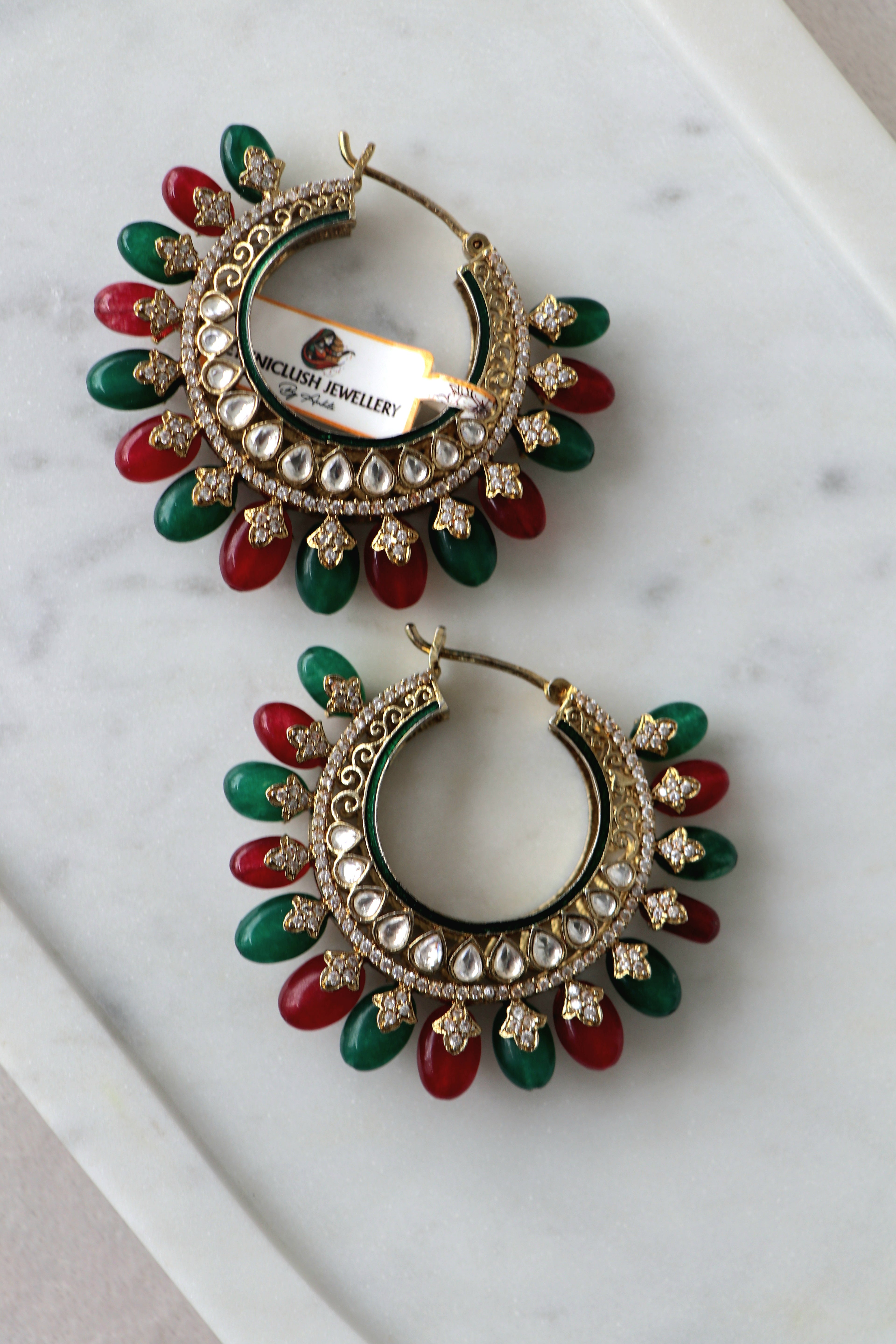 Crimson  Emerald Sunburst Earrings
