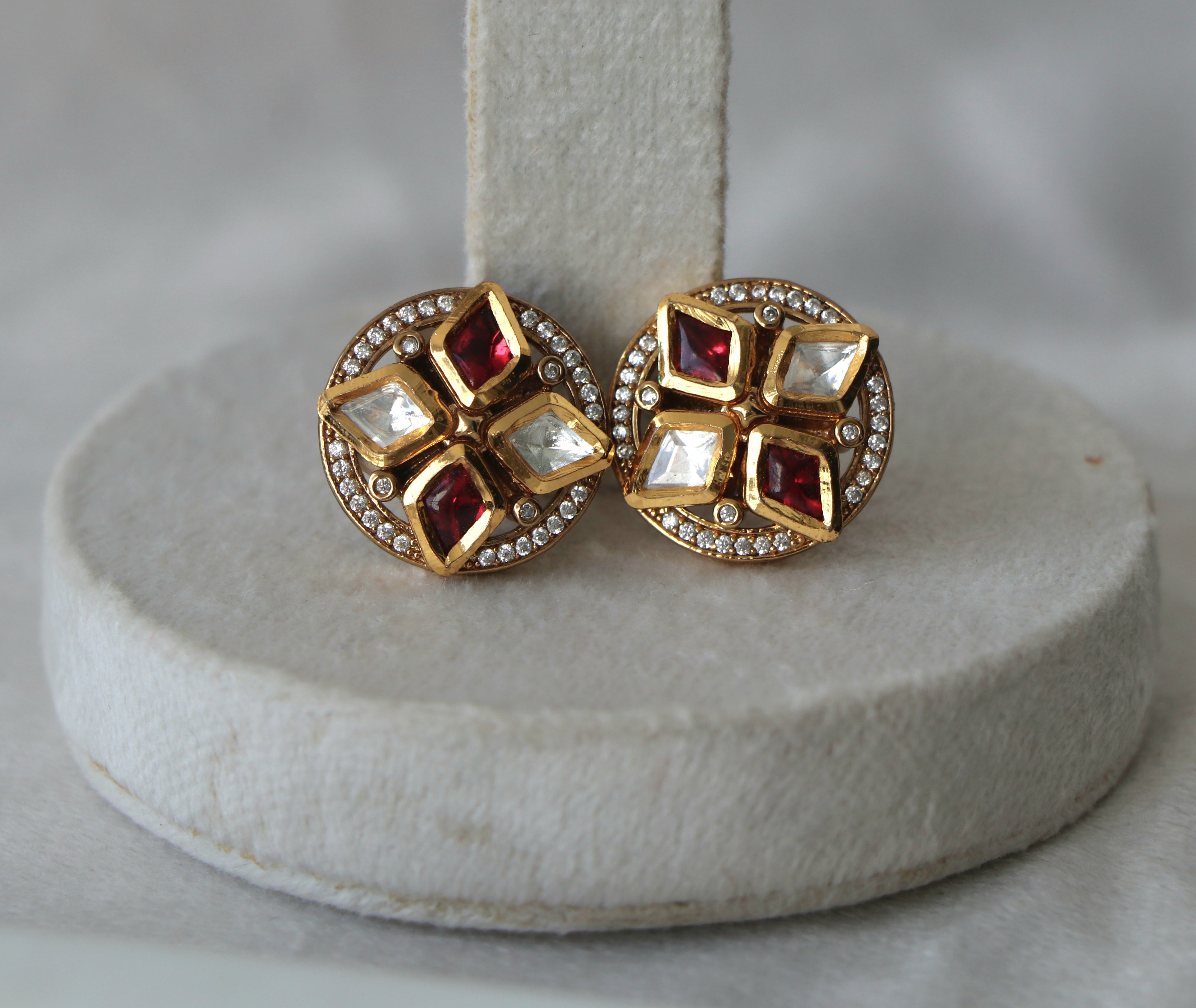 Ruby Kundan Geometric Statement Earrings