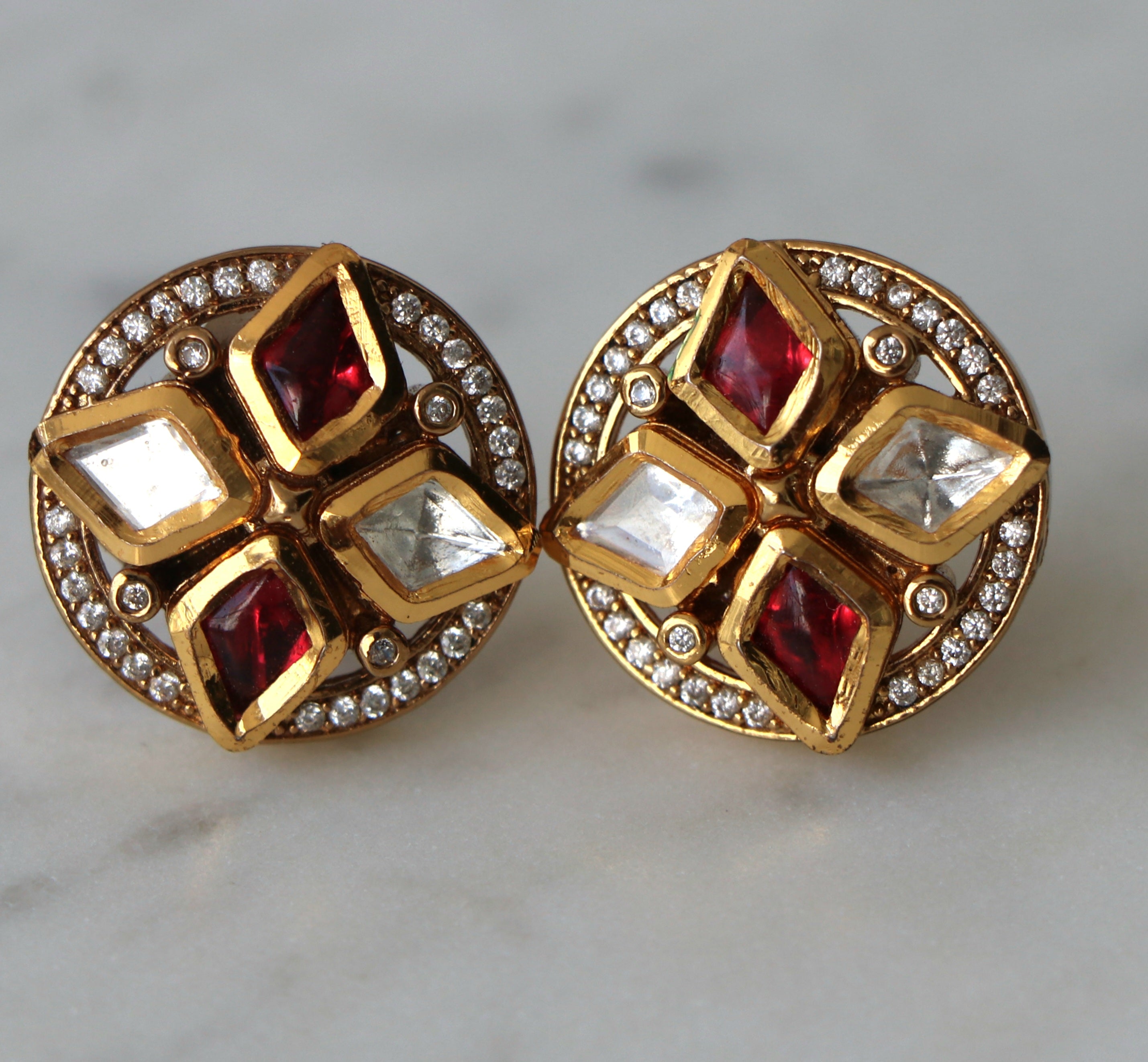 Ruby Kundan Geometric Statement Earrings