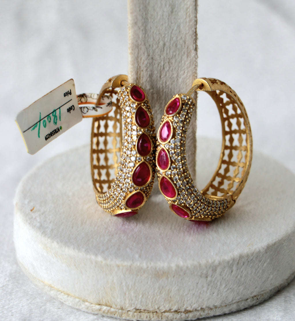 Crimson Lattice Hoop Earrings