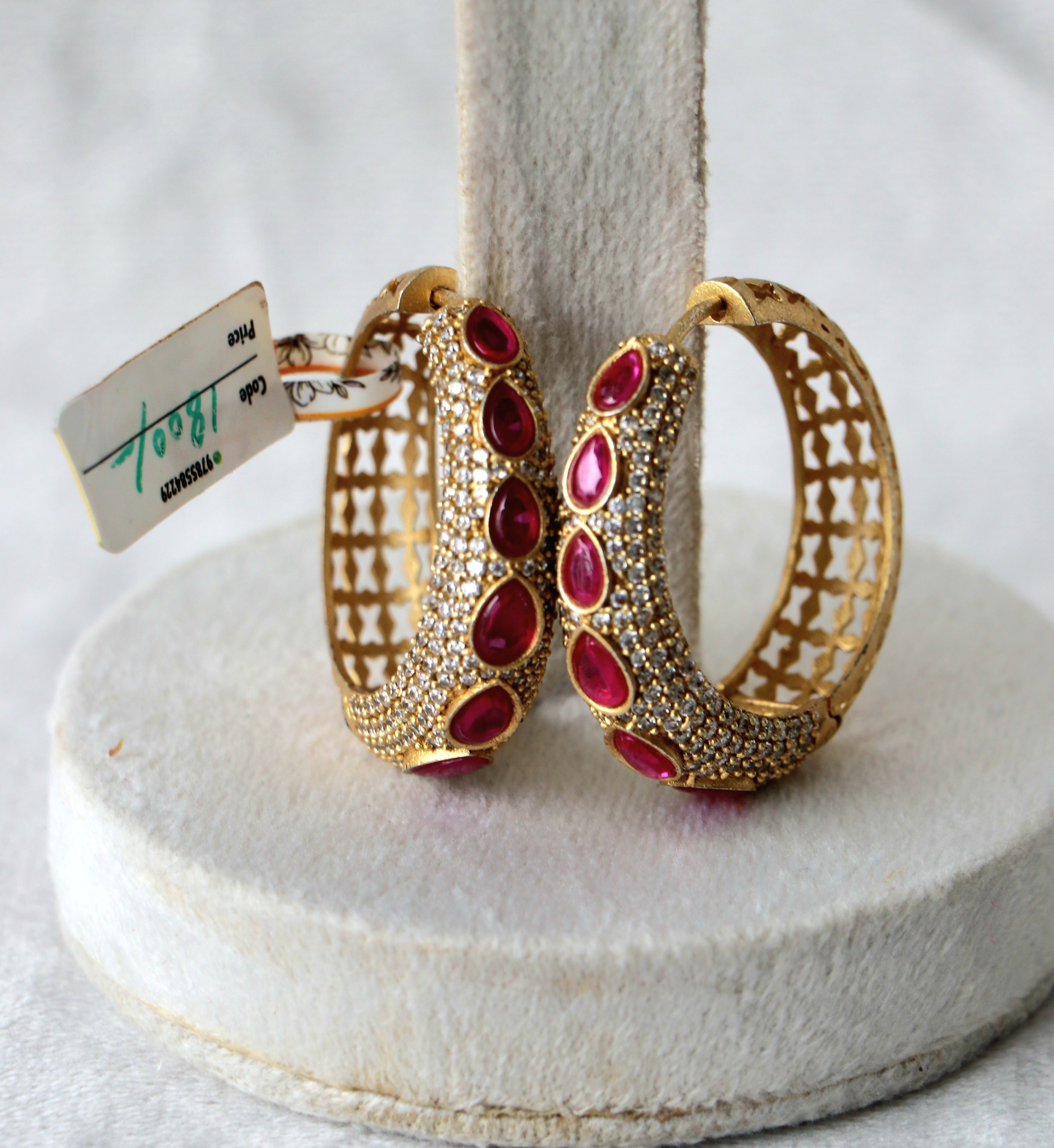 Crimson Lattice Hoop Earrings