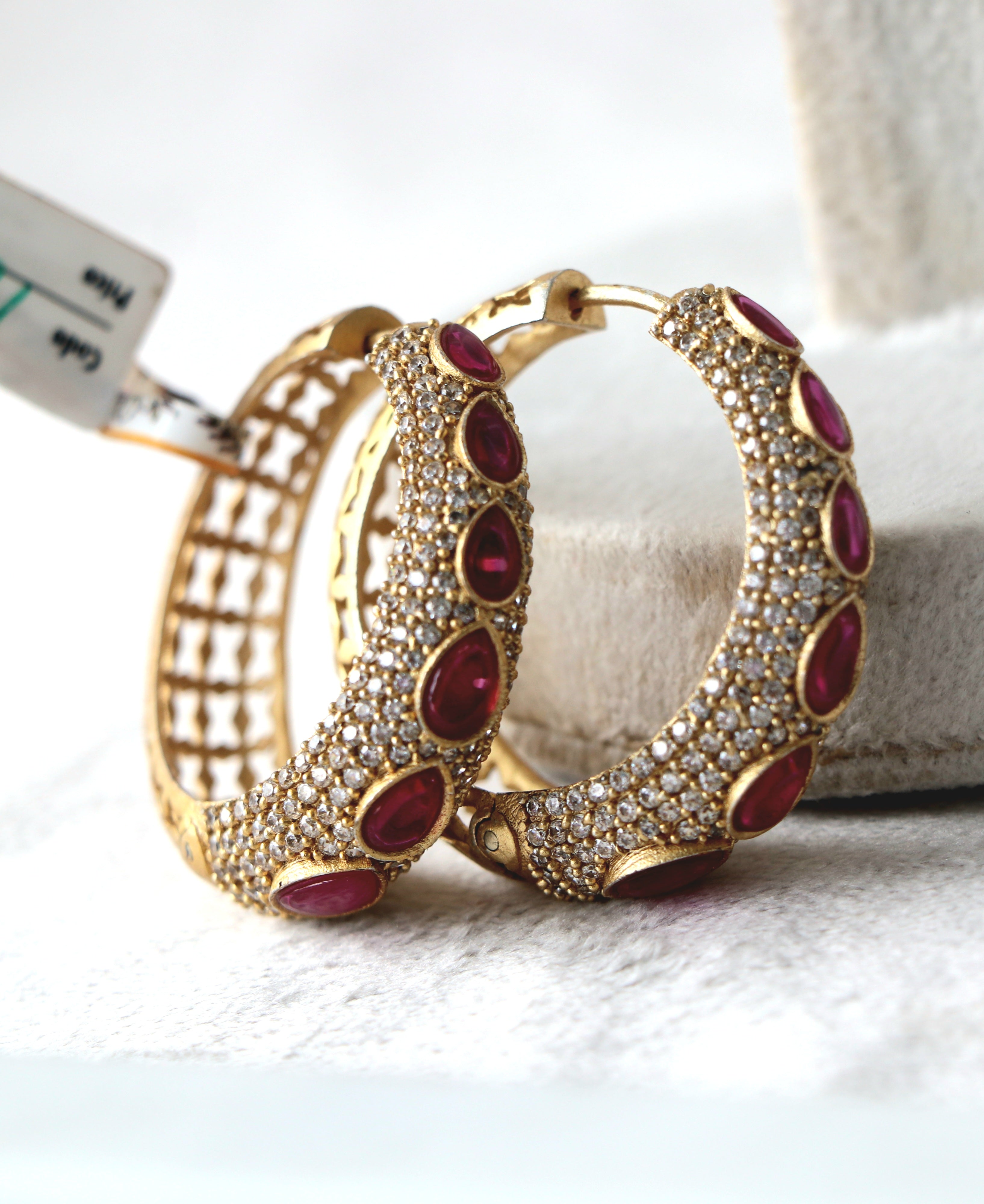 Crimson Lattice Hoop Earrings