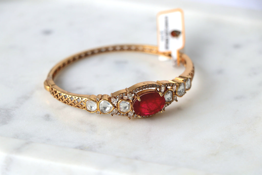 Ruby Red Statement Polki Bangle Bracelet