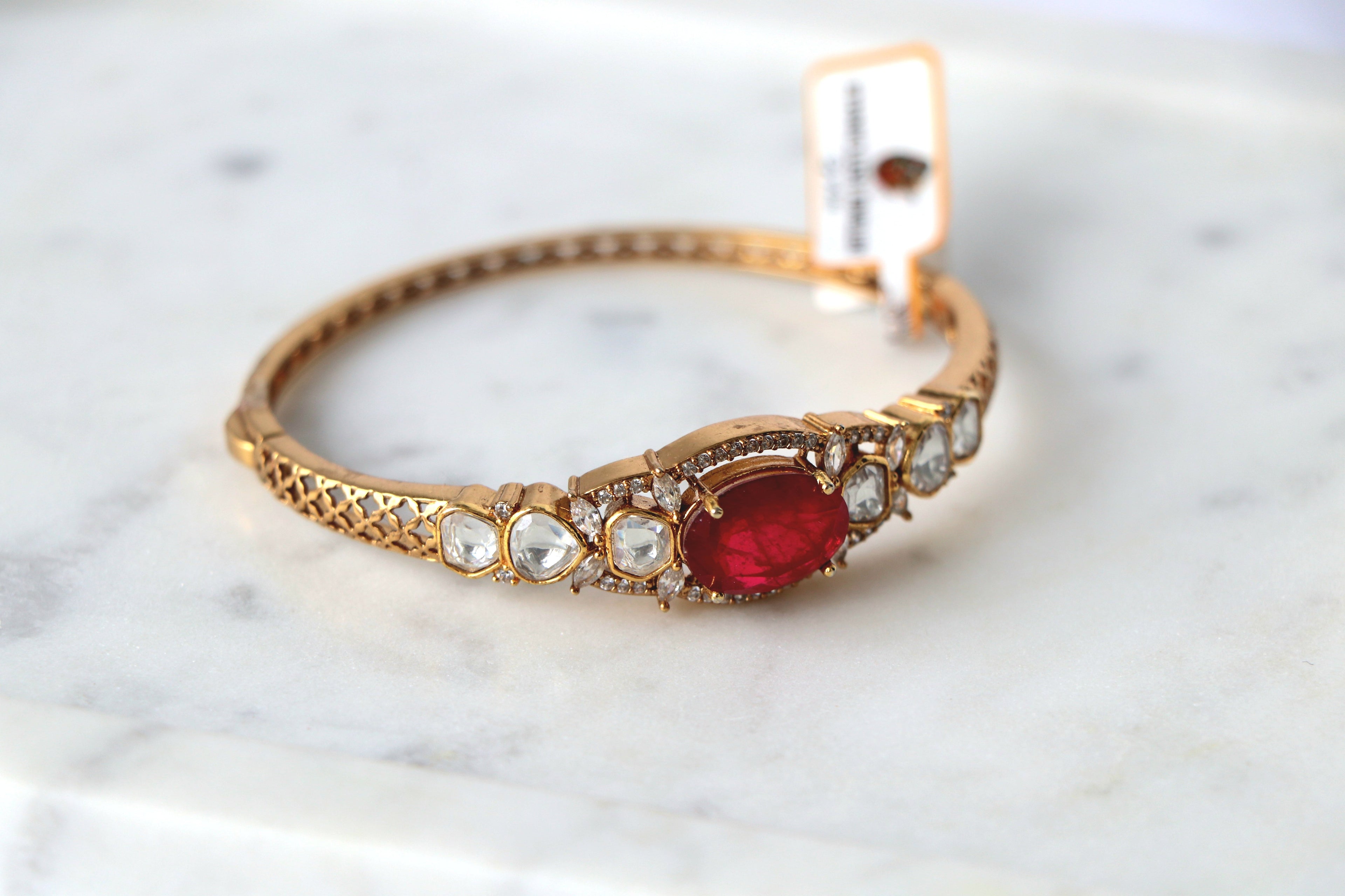 Ruby Red Statement Polki Bangle Bracelet