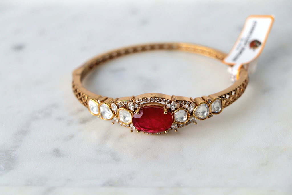 Ruby Red Statement Polki Bangle Bracelet