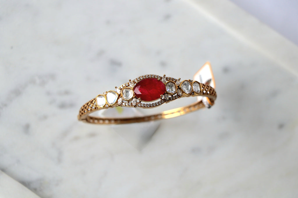 Ruby Red Statement Polki Bangle Bracelet