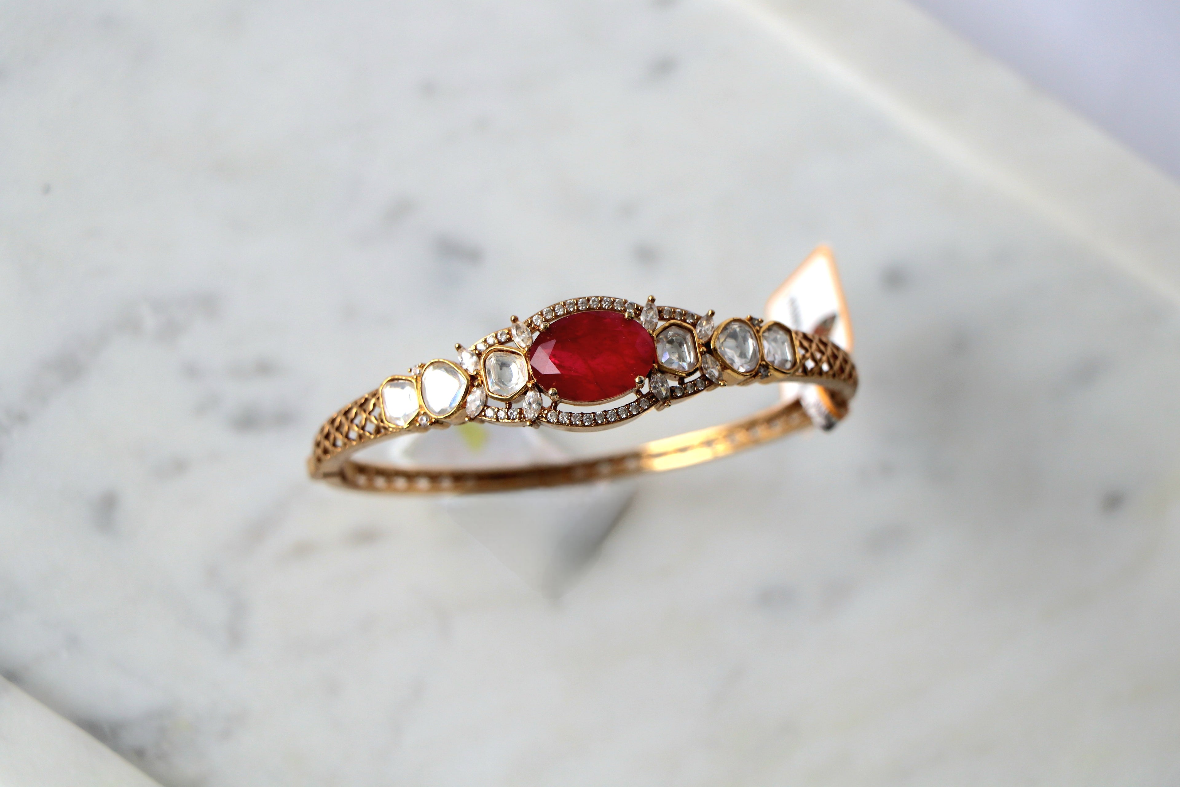 Ruby Red Statement Polki Bangle Bracelet