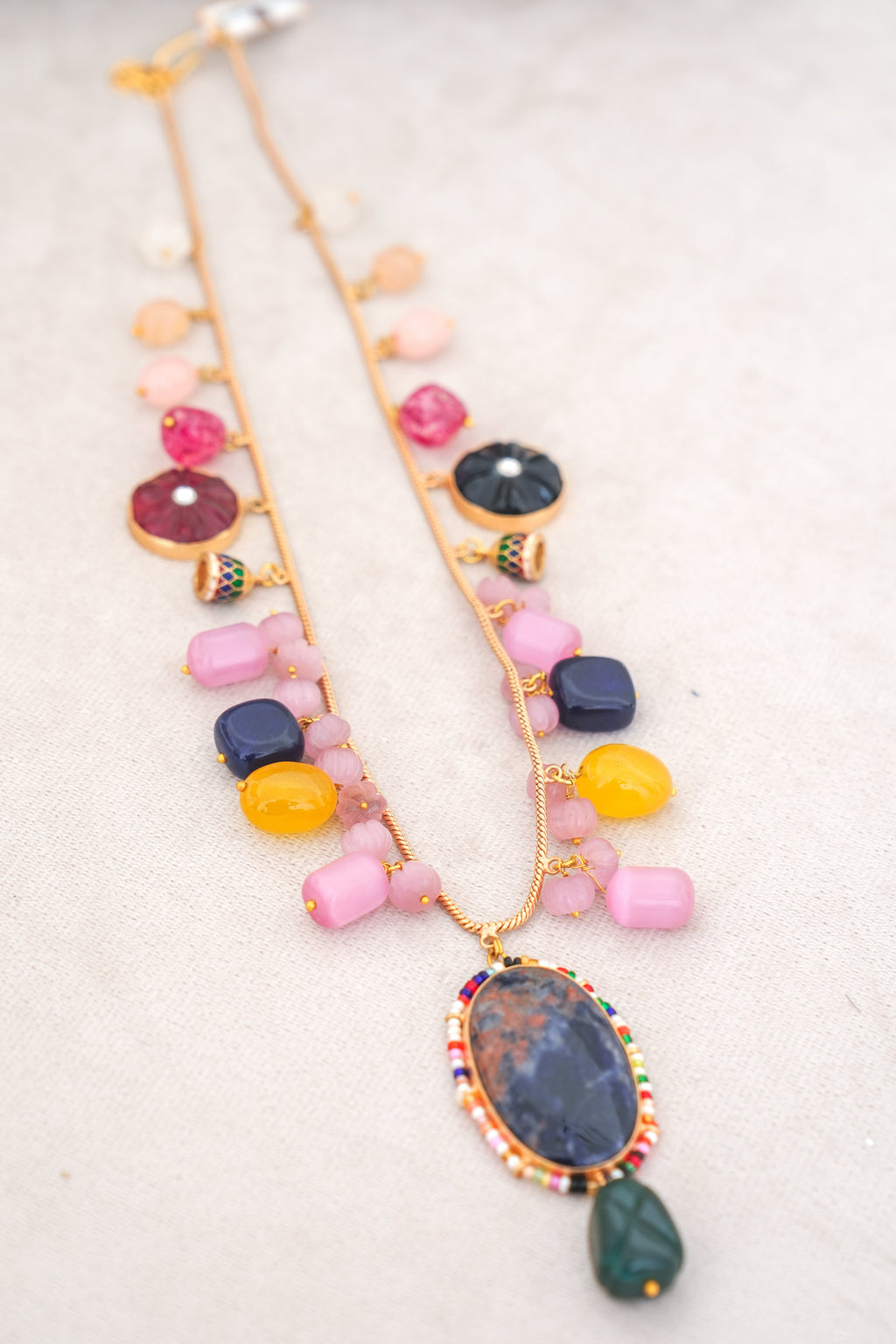 Crimson Lotus Multi Strand Necklace