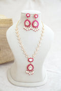 Crimson Lotus Pendant Necklace Set 7613