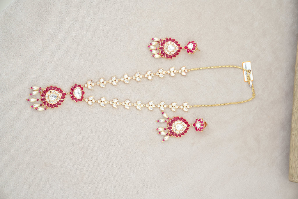 Crimson Lotus Pendant Necklace Set 7613