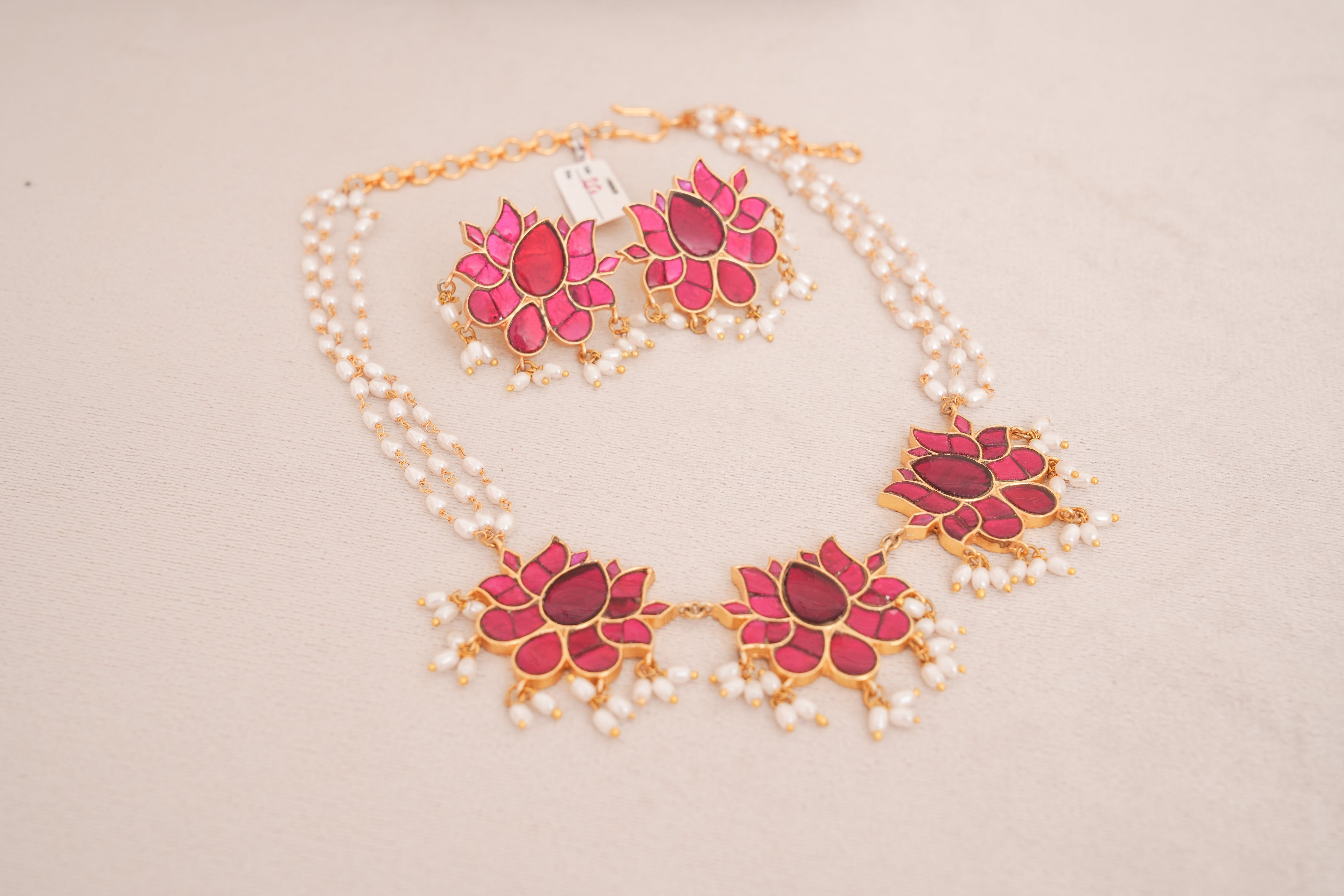 Jadau Kundan Lotus Pearl Necklace Set