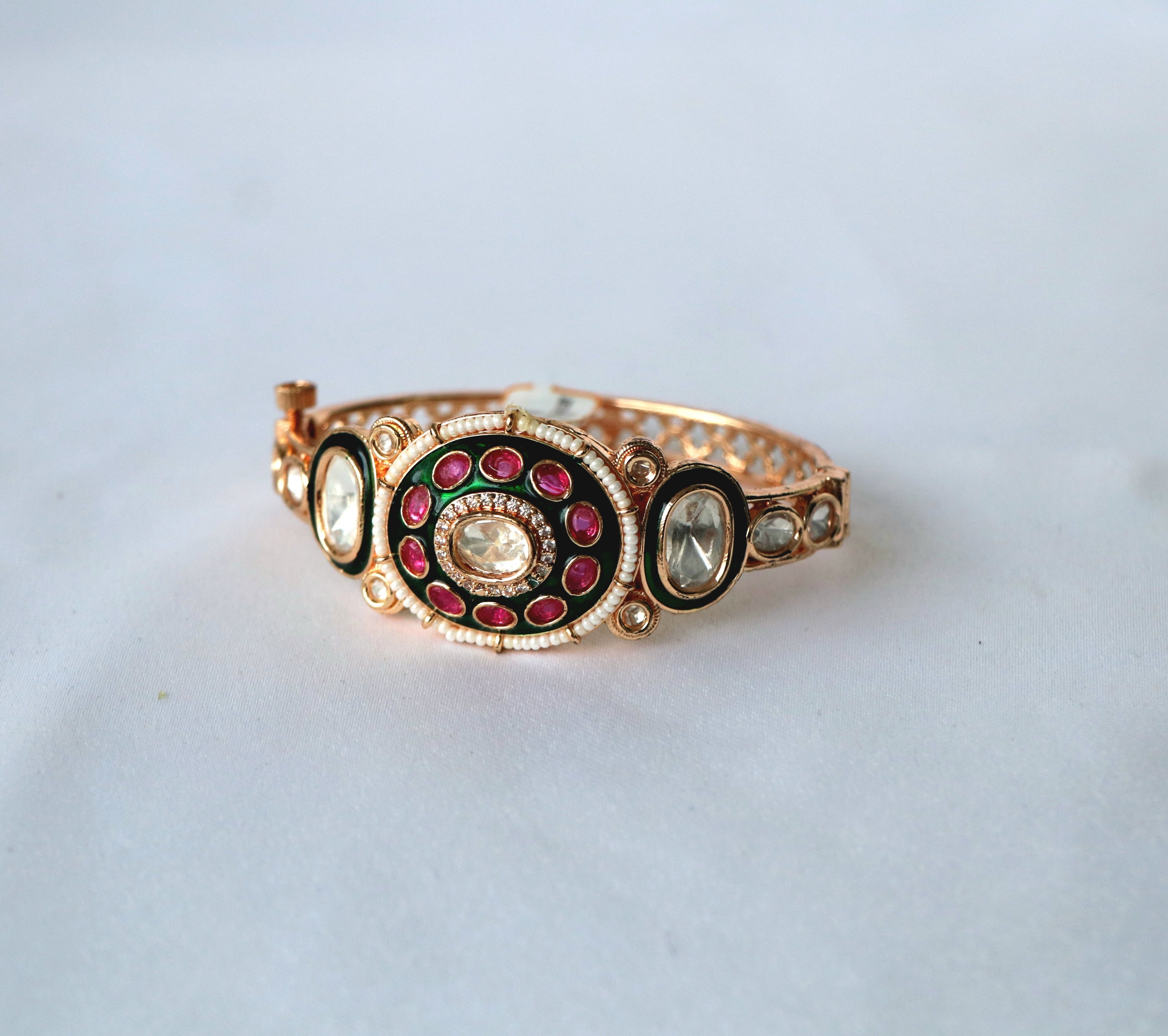 Rajwadi Meenakari Polki Statement Bangle Bracelet