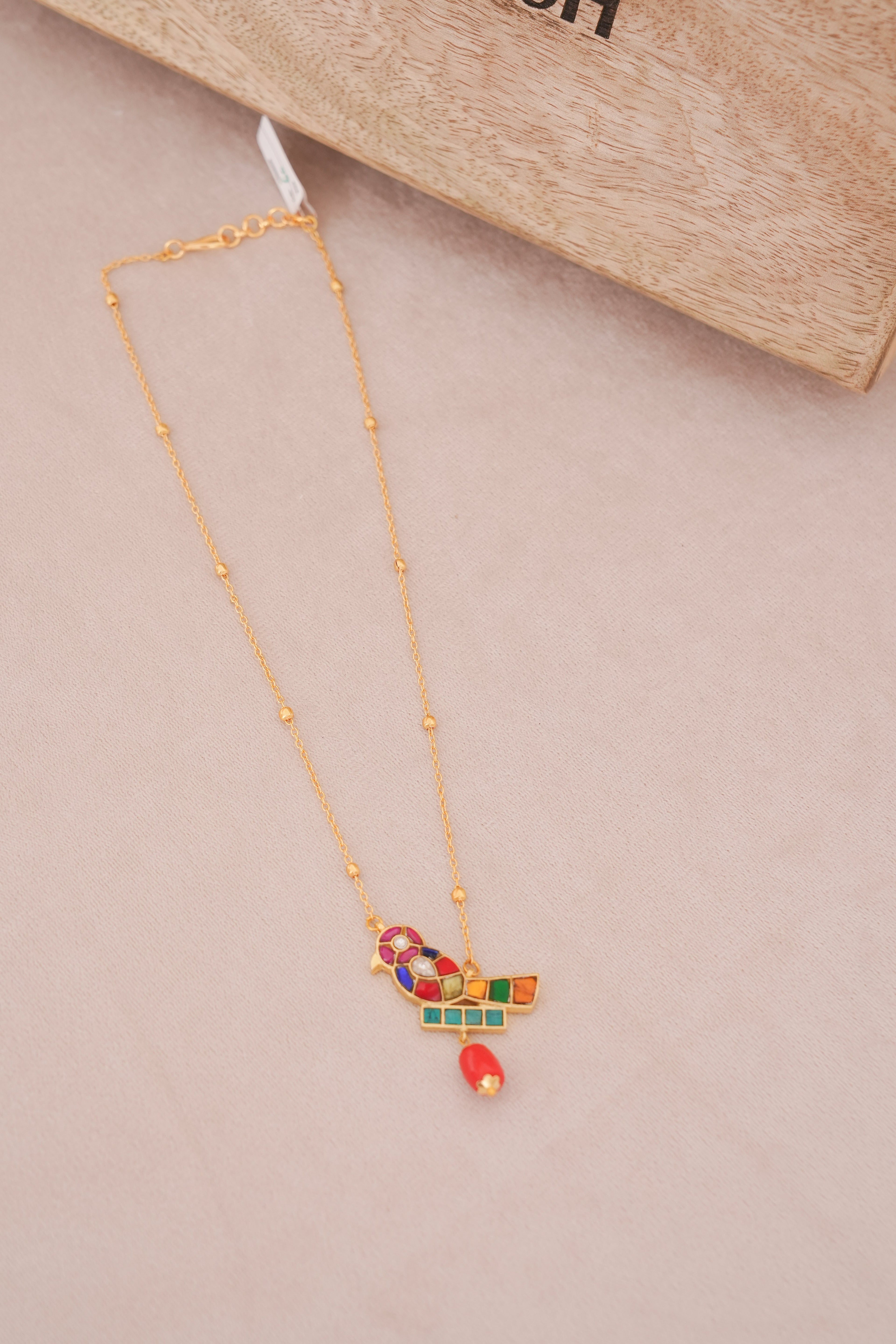 Artisanal Jadau Kundan Bird Pendant Necklace