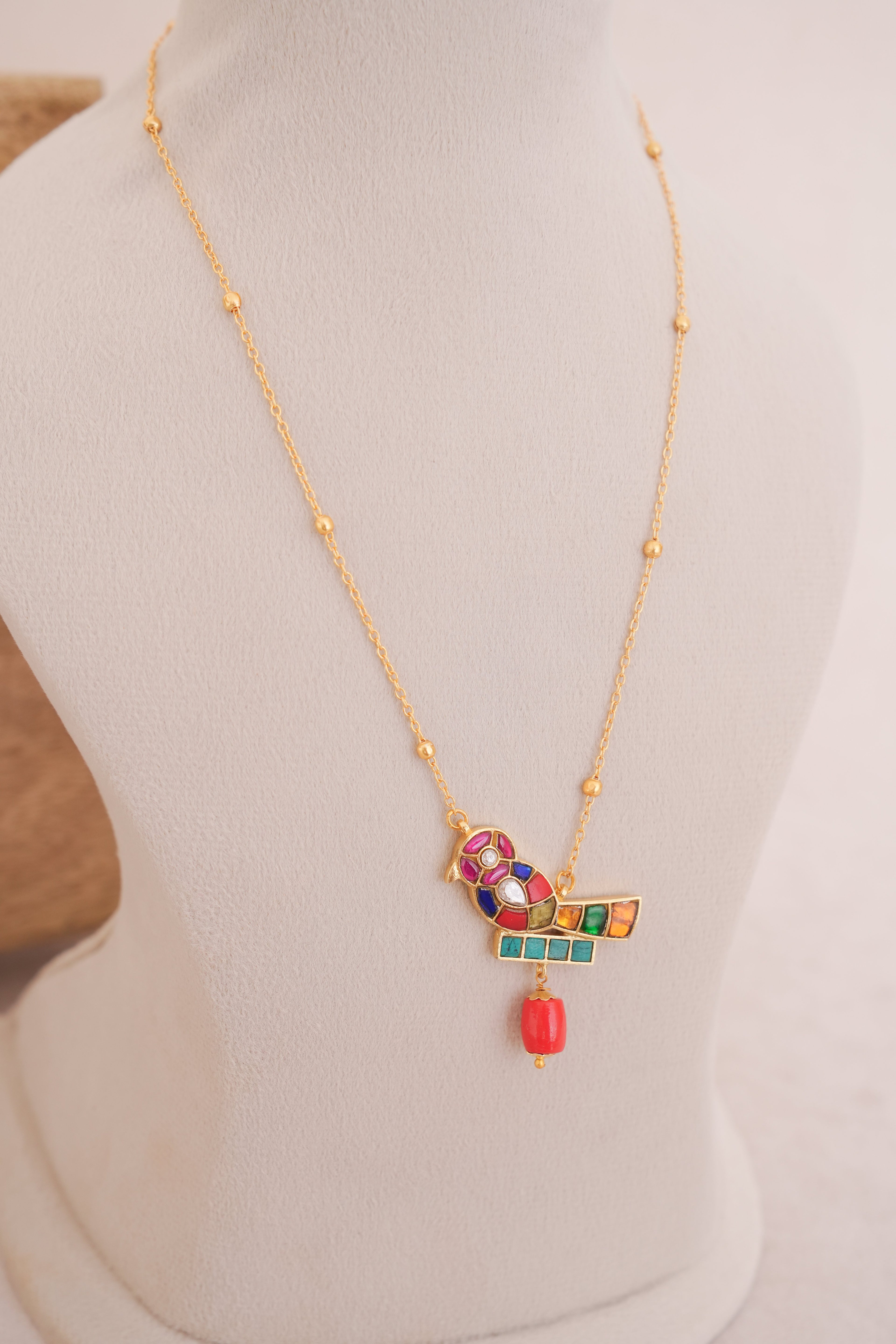 Artisanal Jadau Kundan Bird Pendant Necklace