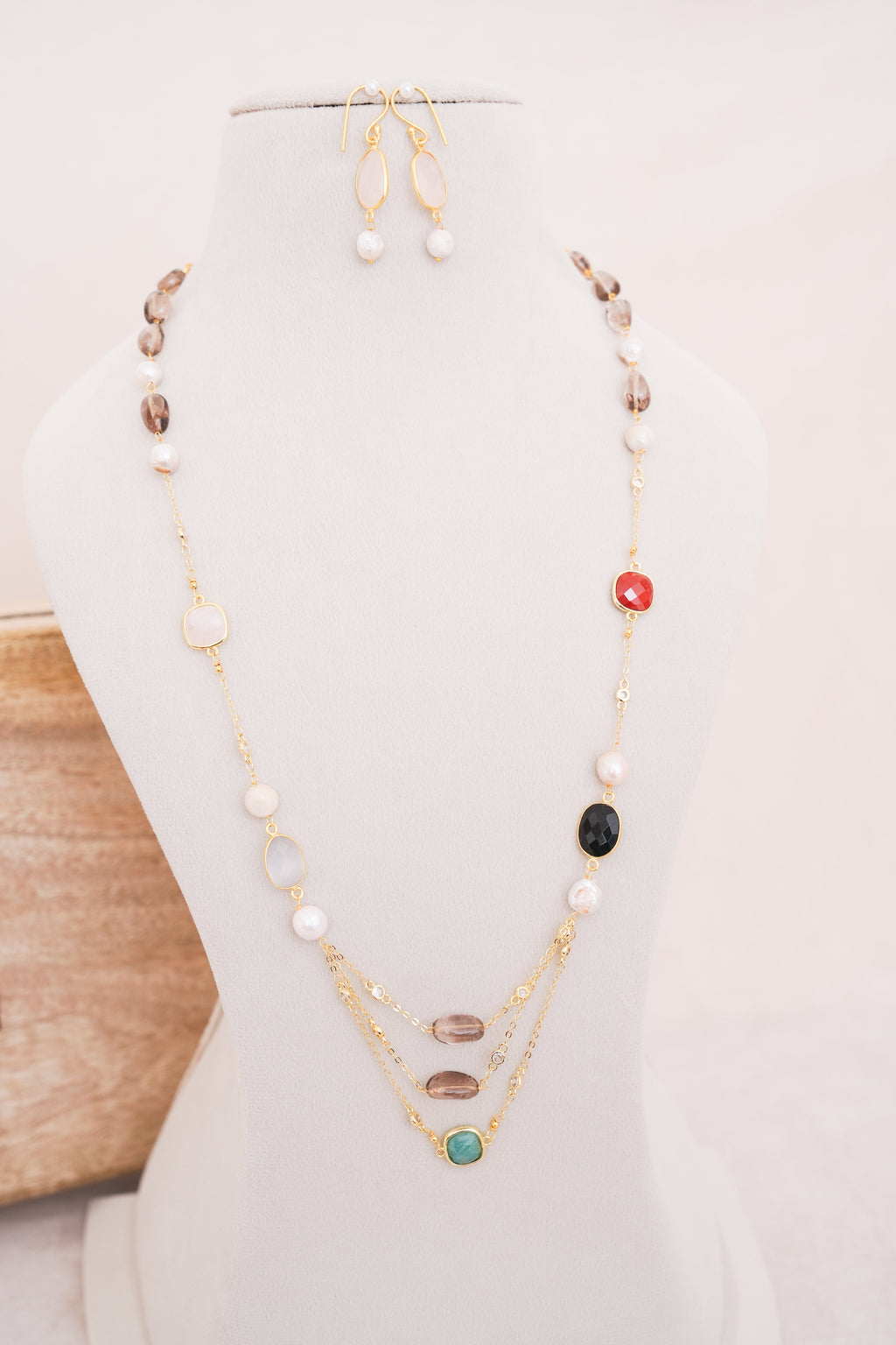 Boho Chic Multistone & Pearl Layered Necklace Set