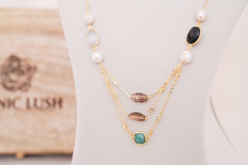 Boho Chic Multistone & Pearl Layered Necklace Set