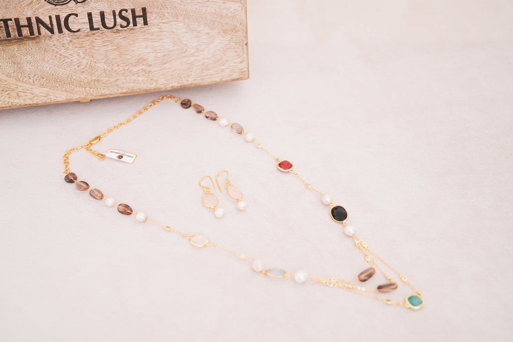Boho Chic Multistone & Pearl Layered Necklace Set