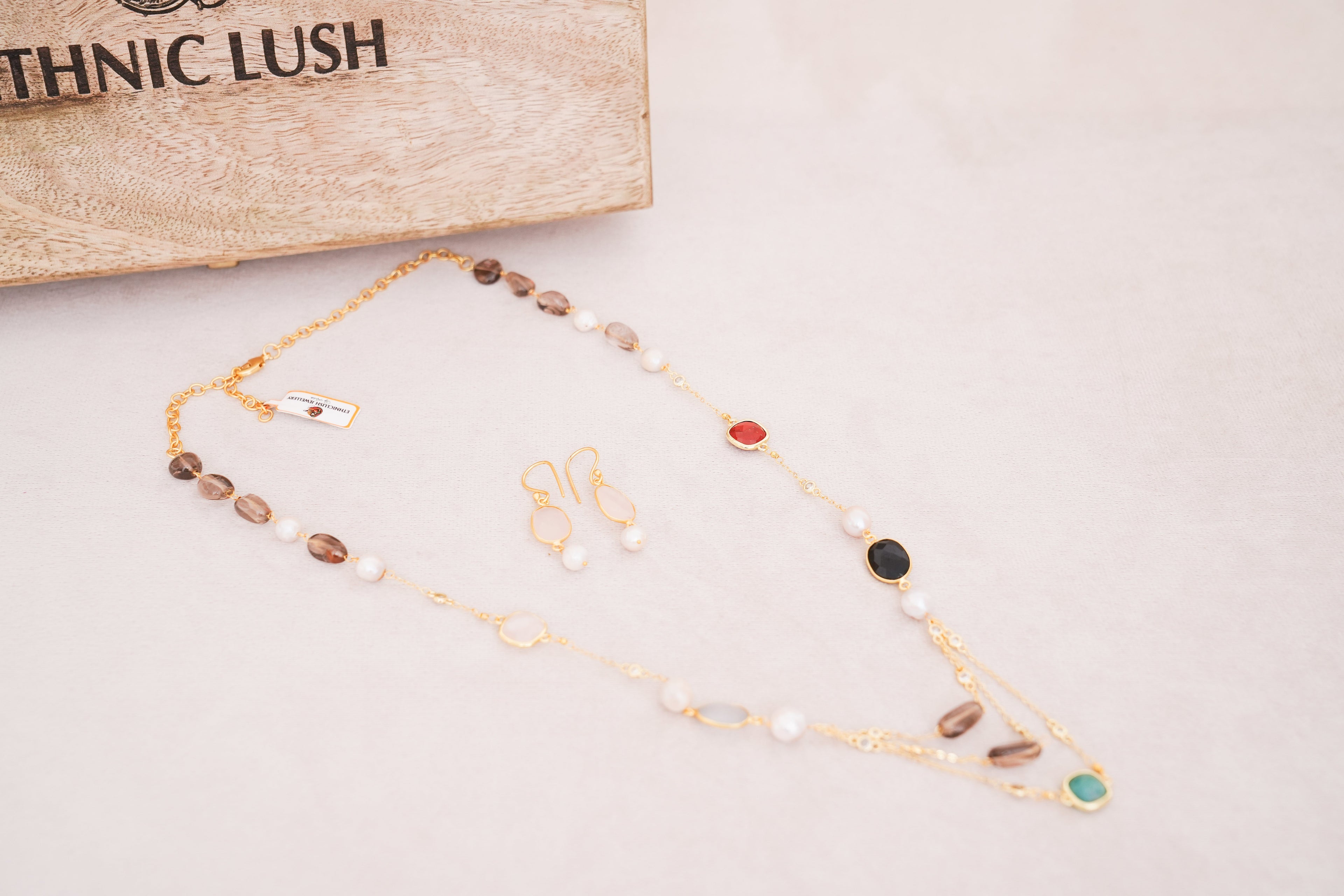 Boho Chic Multistone & Pearl Layered Necklace Set