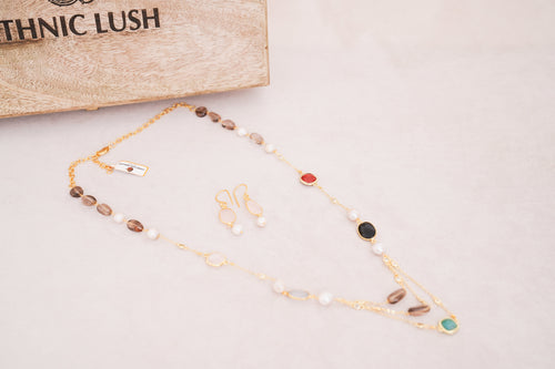 Boho Chic Multistone & Pearl Layered Necklace Set