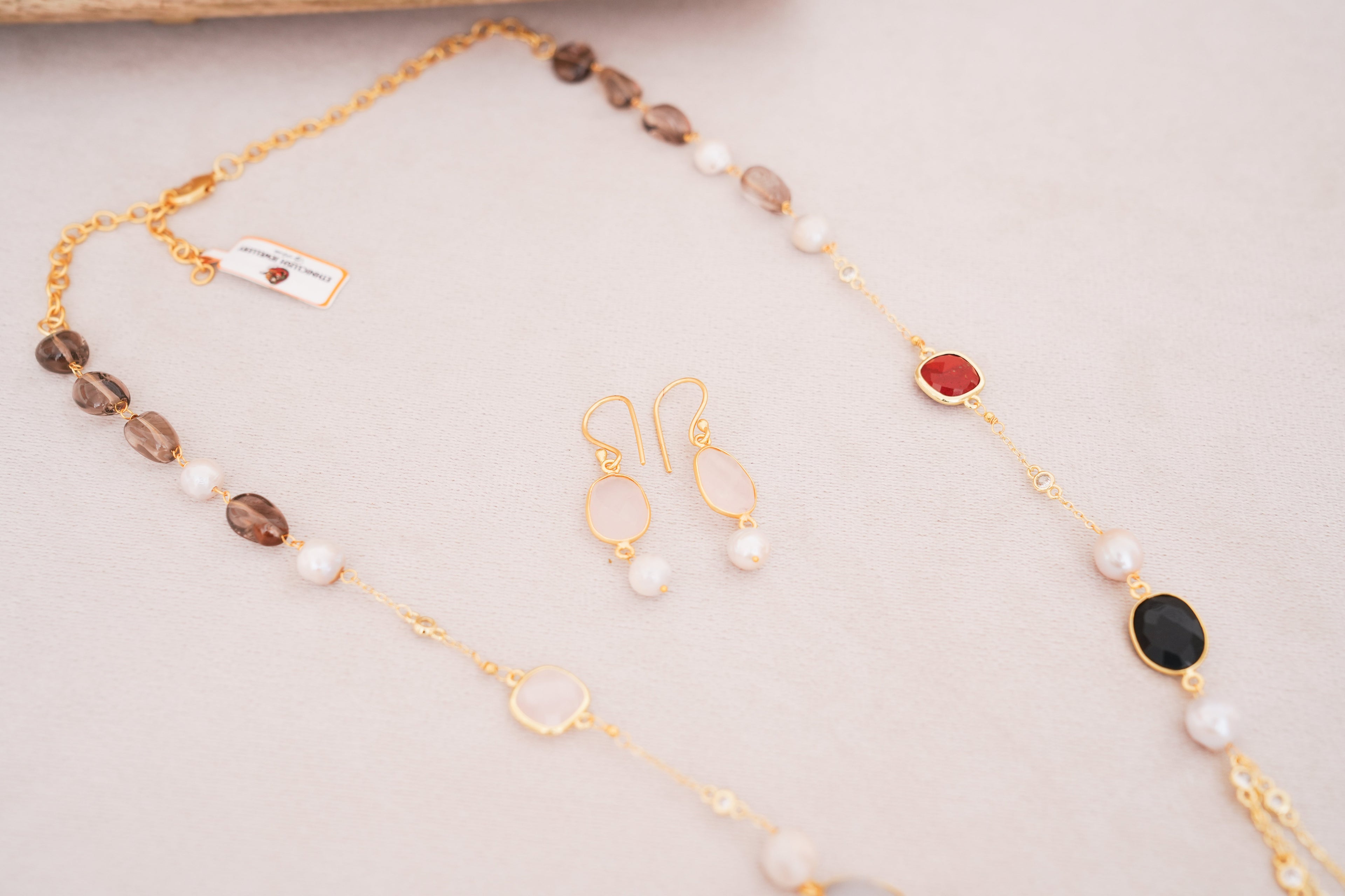 Boho Chic Multistone & Pearl Layered Necklace Set