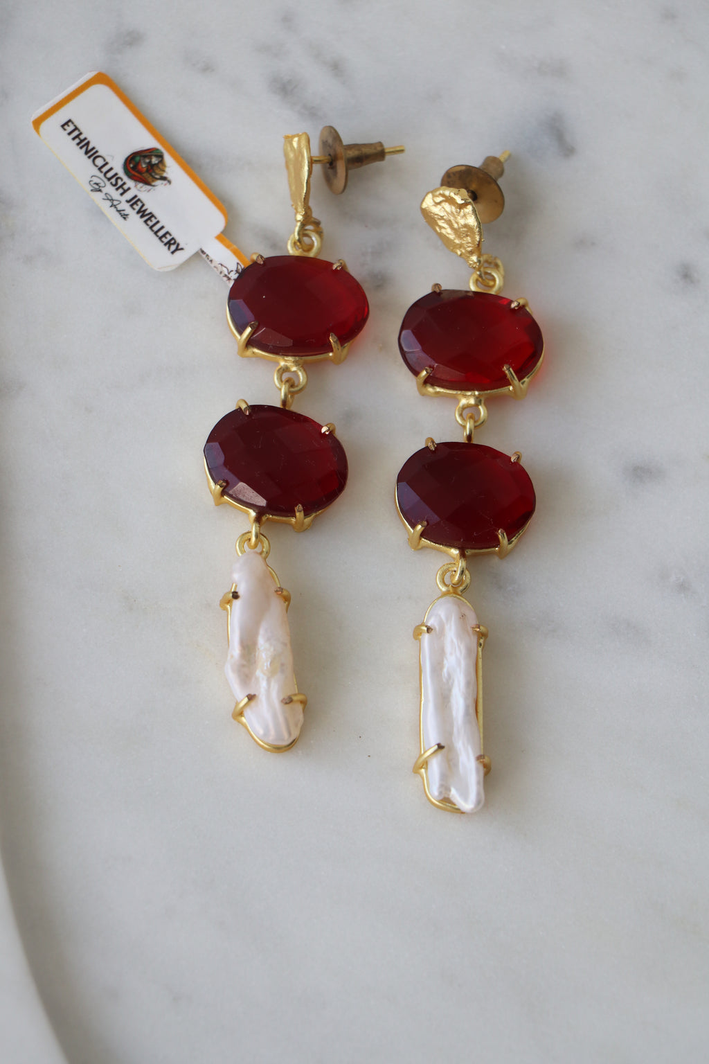 Crimson Pearl Cascade Earrings