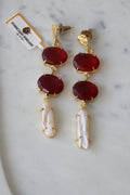 Crimson Pearl Cascade Earrings