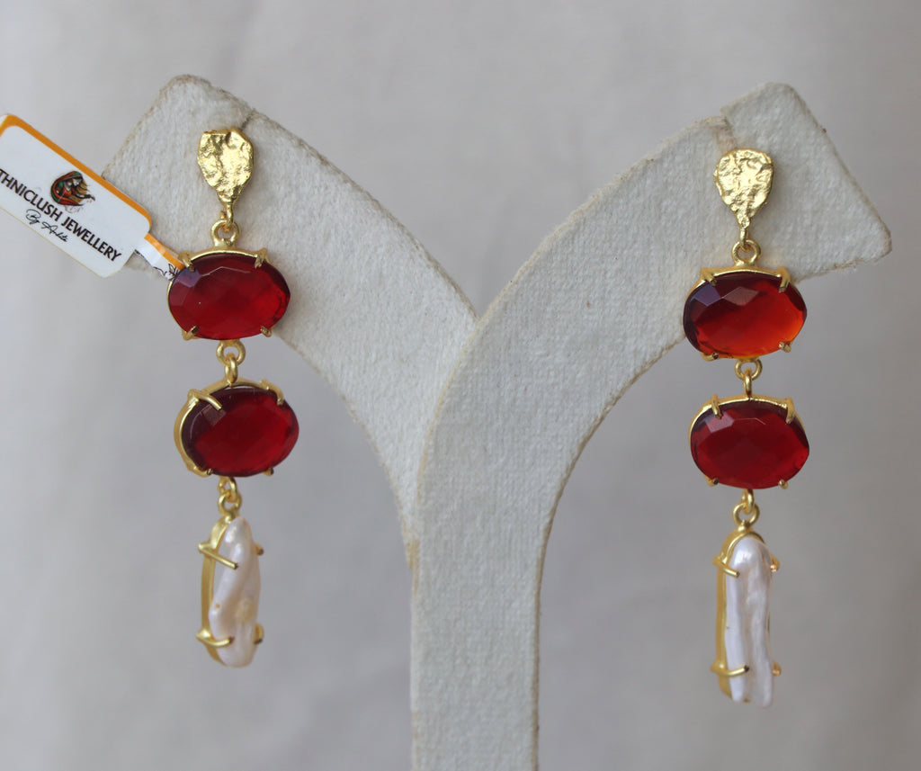 Crimson Pearl Cascade Earrings