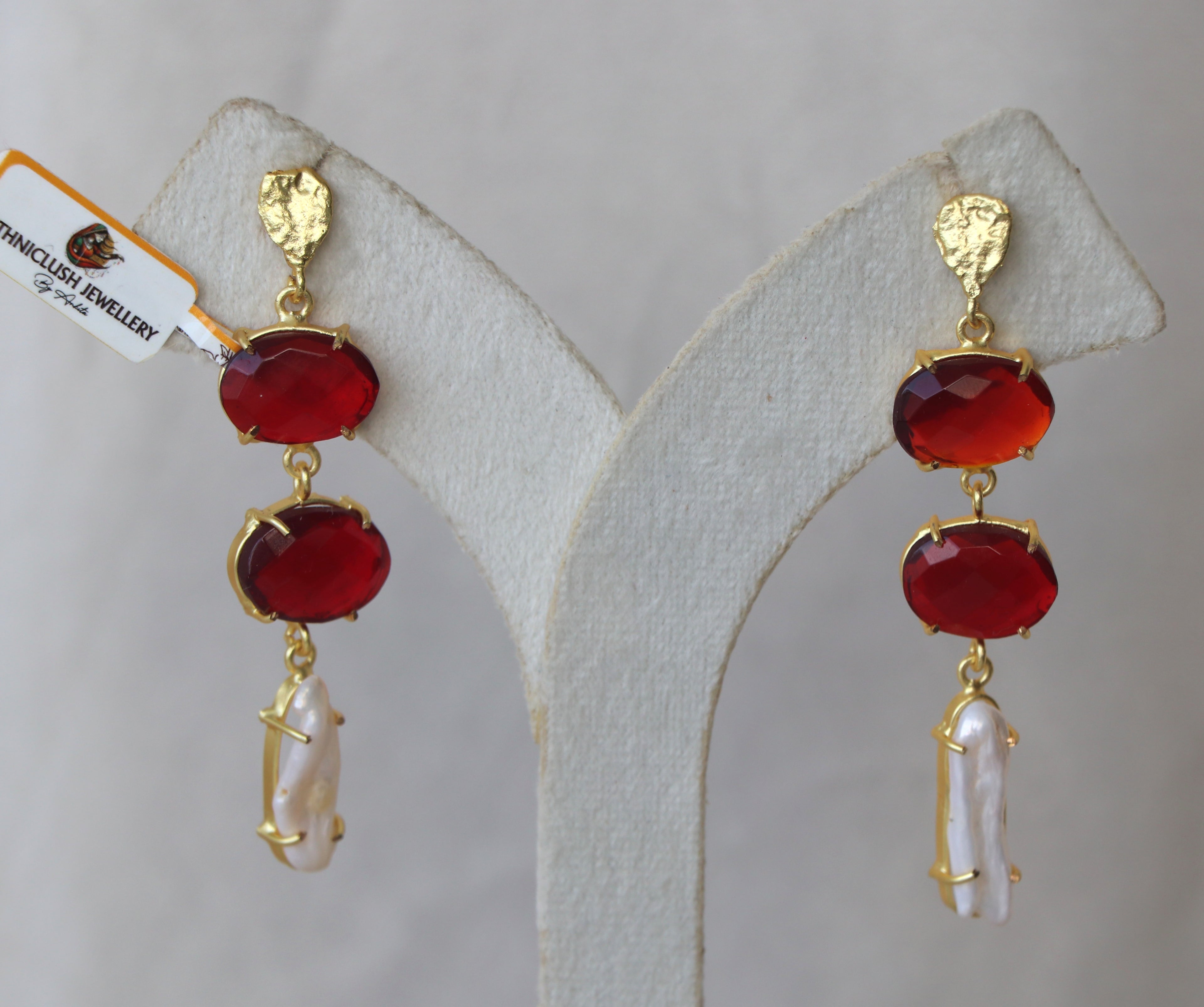 Crimson Pearl Cascade Earrings