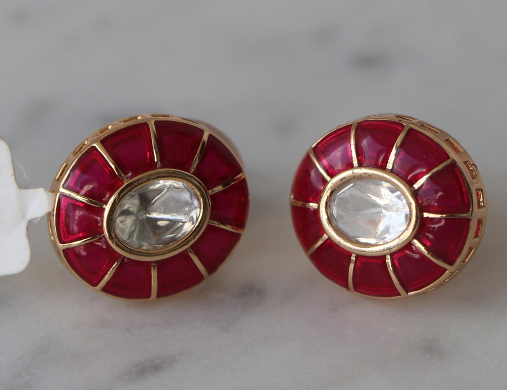 Crimson Radiance Geometric Earrings
